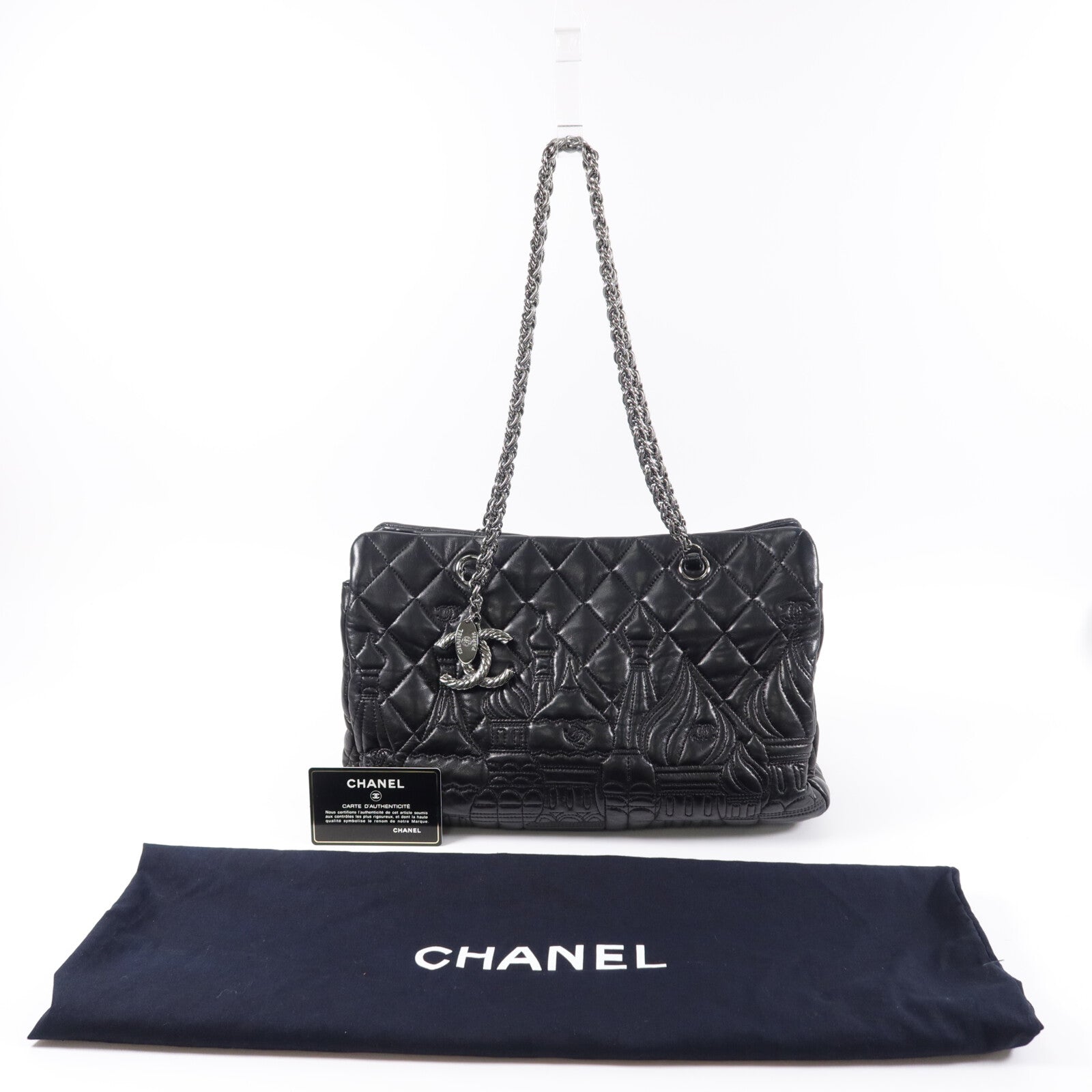 CHANEL 羊皮皮革Paris Moscow Tote鏈帶肩背袋