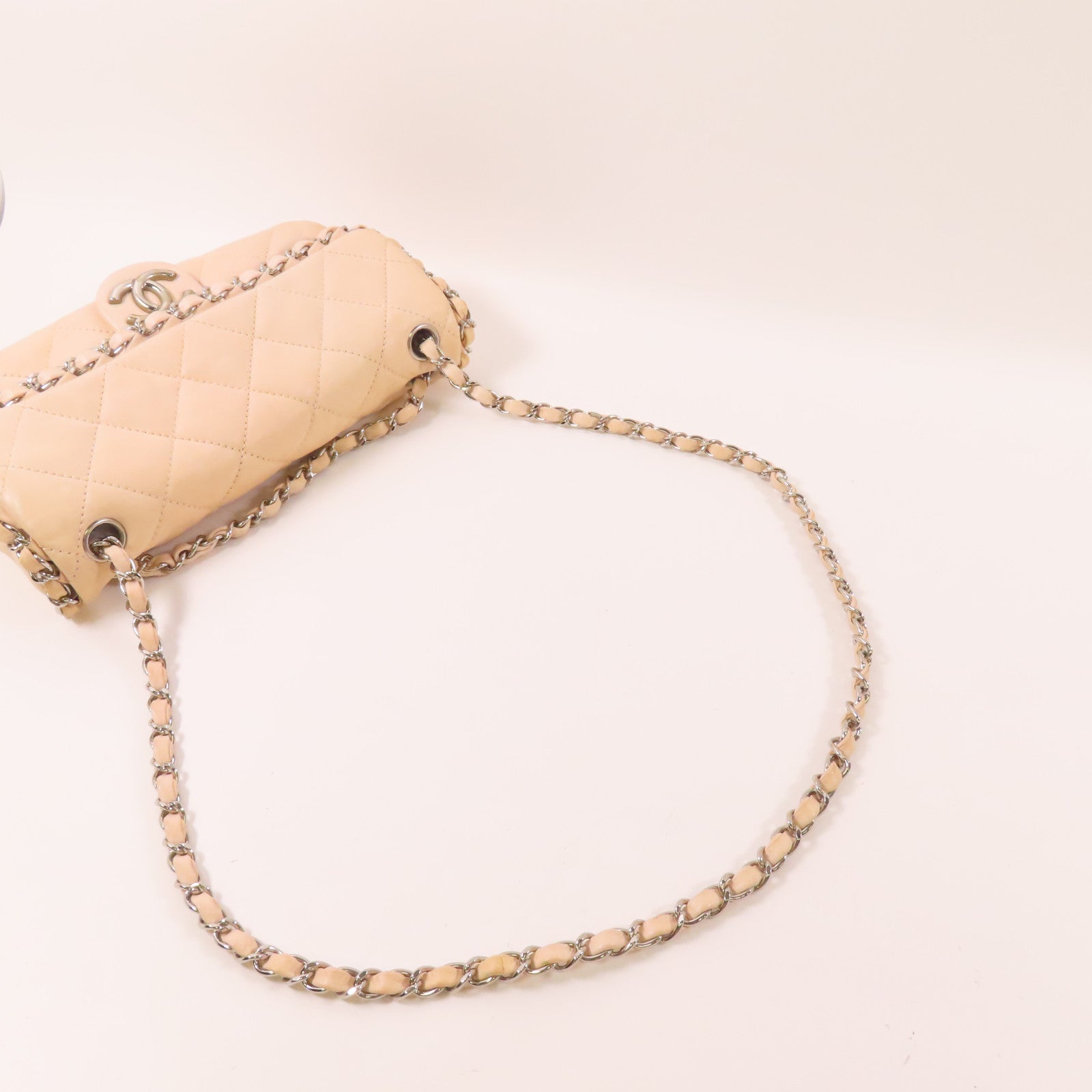 CHANEL 牛皮皮革Chain Shoulder銀扣鏈帶肩背袋