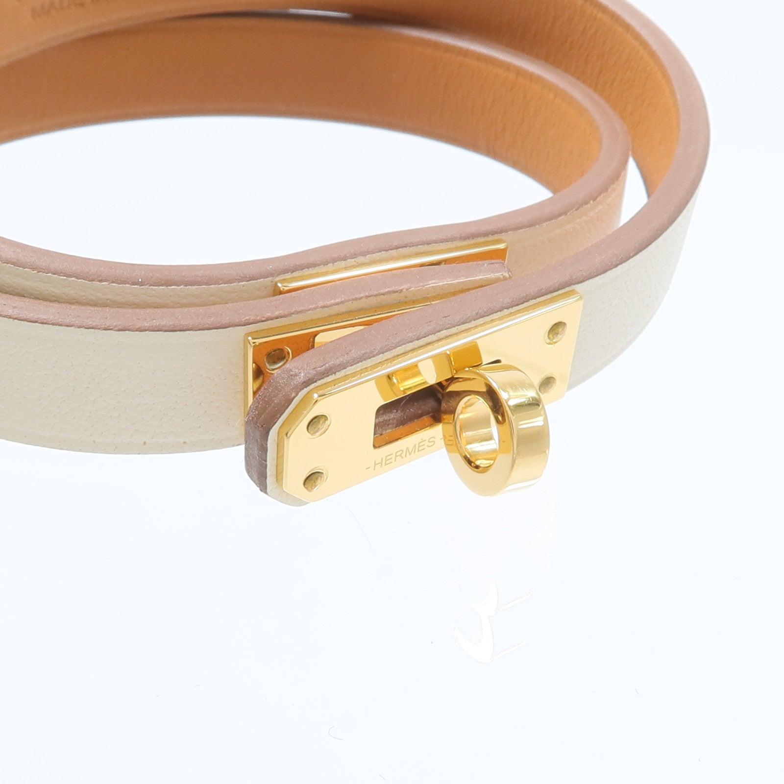 HERMES Swift皮革/金屬Mini Double Kelly Tour Bracelet手鏈Nata