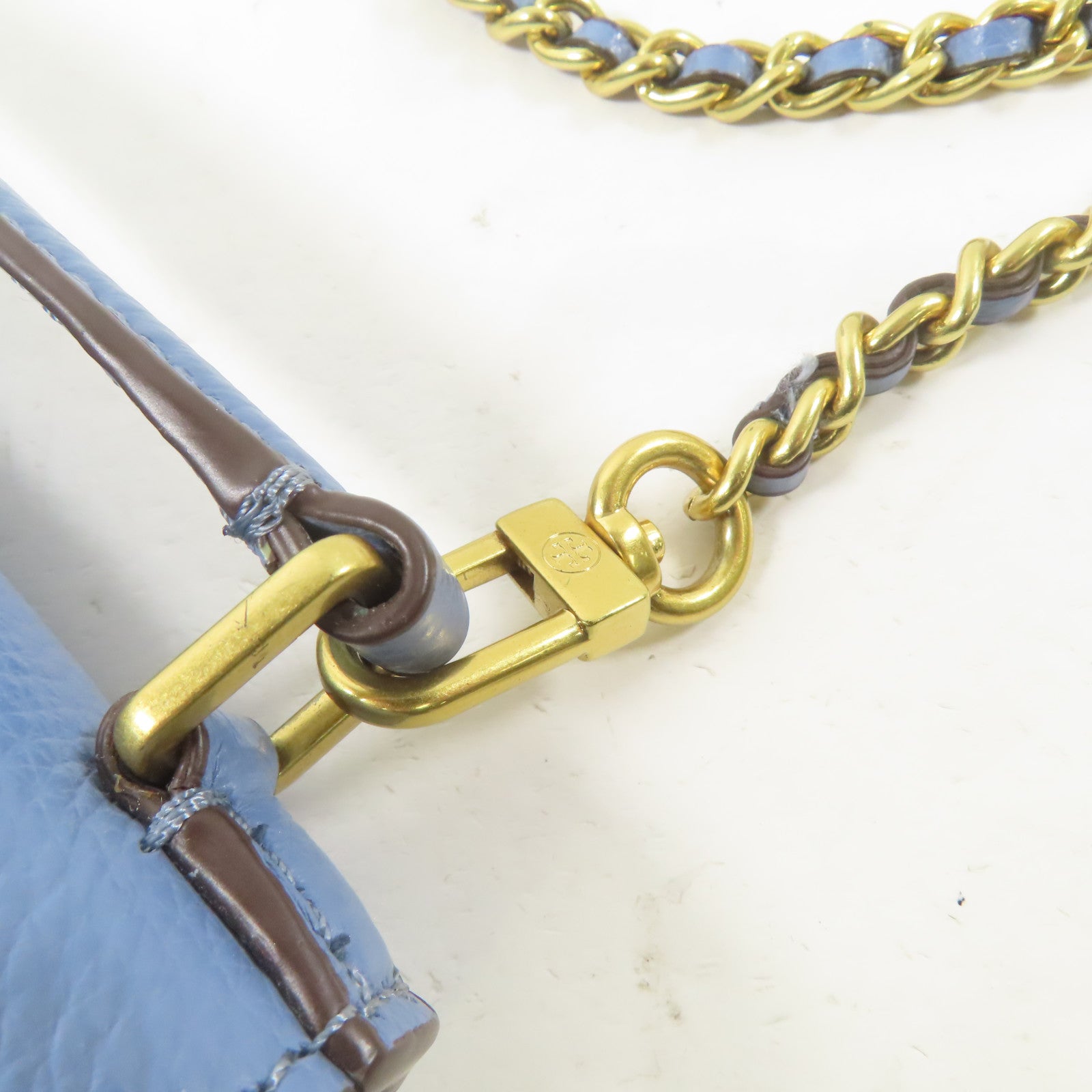 Tory Burch 牛皮皮革2 Way Shoulder Bag金扣手挽肩背兩用袋淺藍色