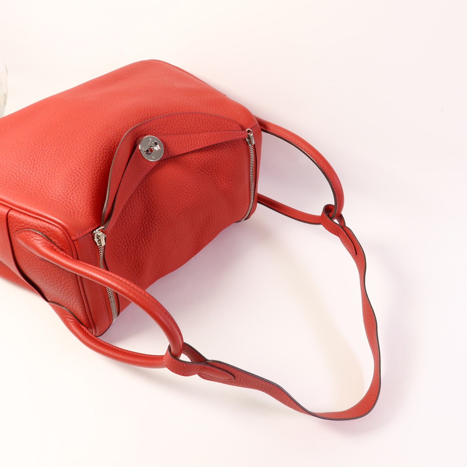 HERMES Clemence皮革Lindy 30銀扣手挽肩背兩用袋Rouge Casaque