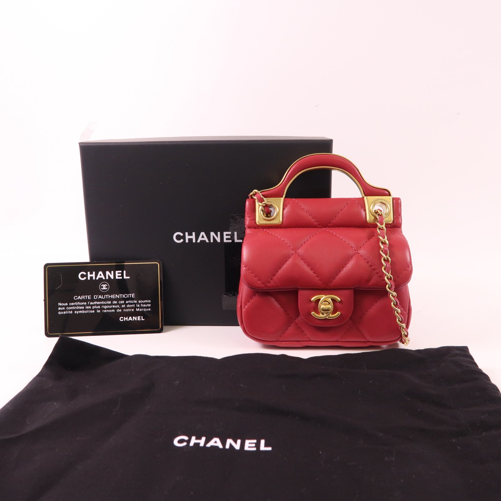 CHANEL 羊皮皮革Mini Top Handle金扣手挽肩背兩用袋
