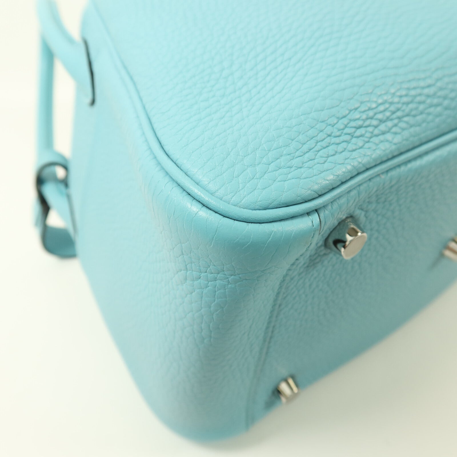 HERMES Clemence皮革Lindy 26銀扣手挽肩背兩用袋Blue Atoll