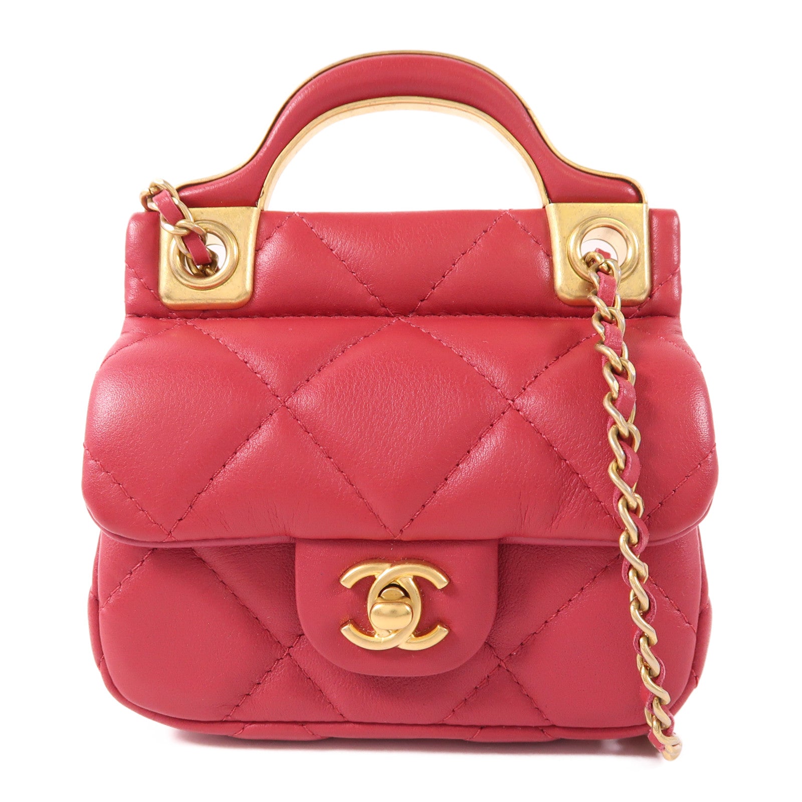 CHANEL 羊皮皮革Mini Top Handle金扣手挽肩背兩用袋