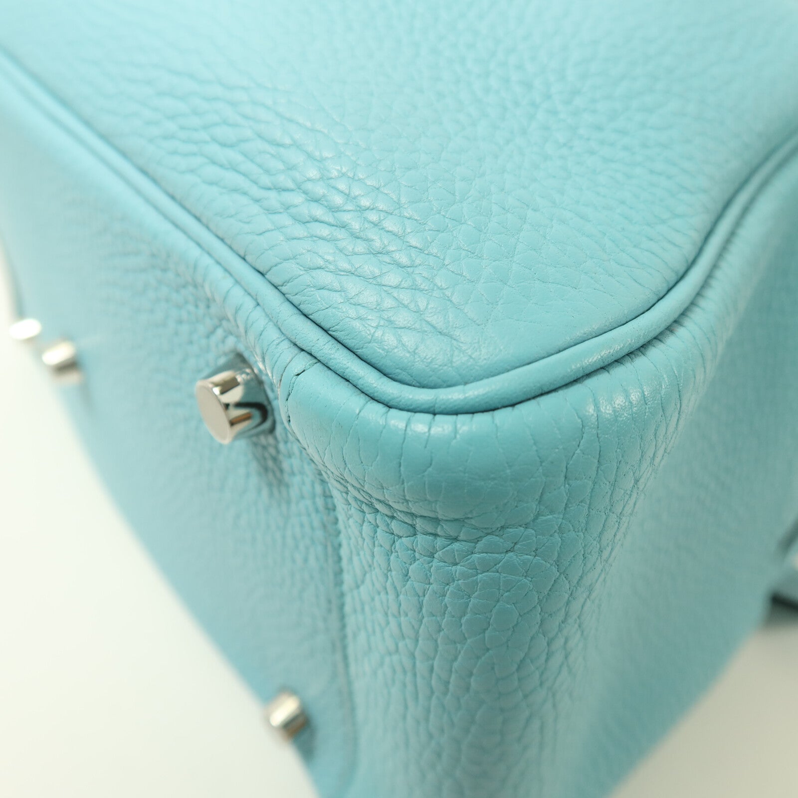 HERMES Clemence皮革Lindy 26銀扣手挽肩背兩用袋Blue Atoll
