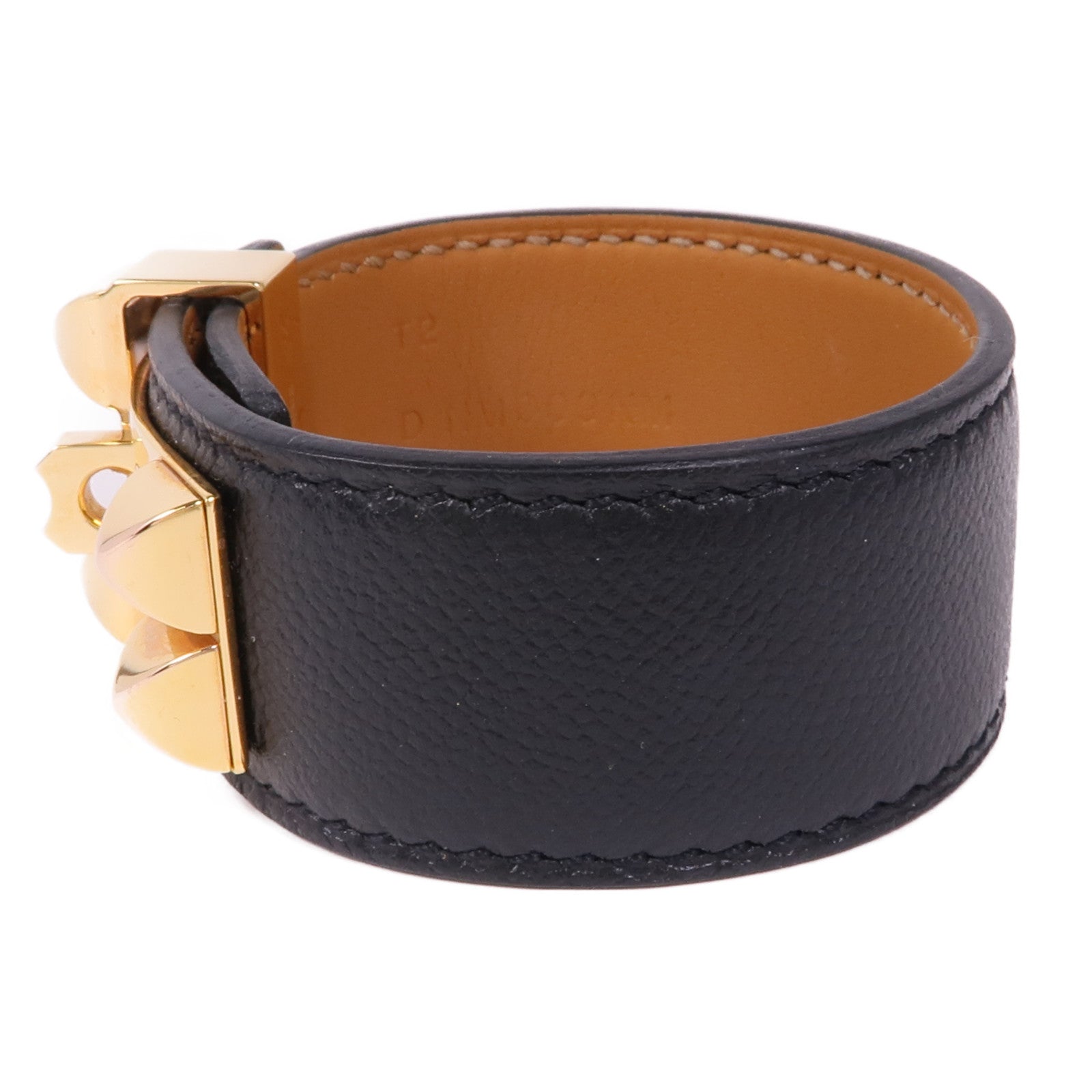 HERMES Epsom皮革/金屬Collier De Chien 24手鐲89 Noir