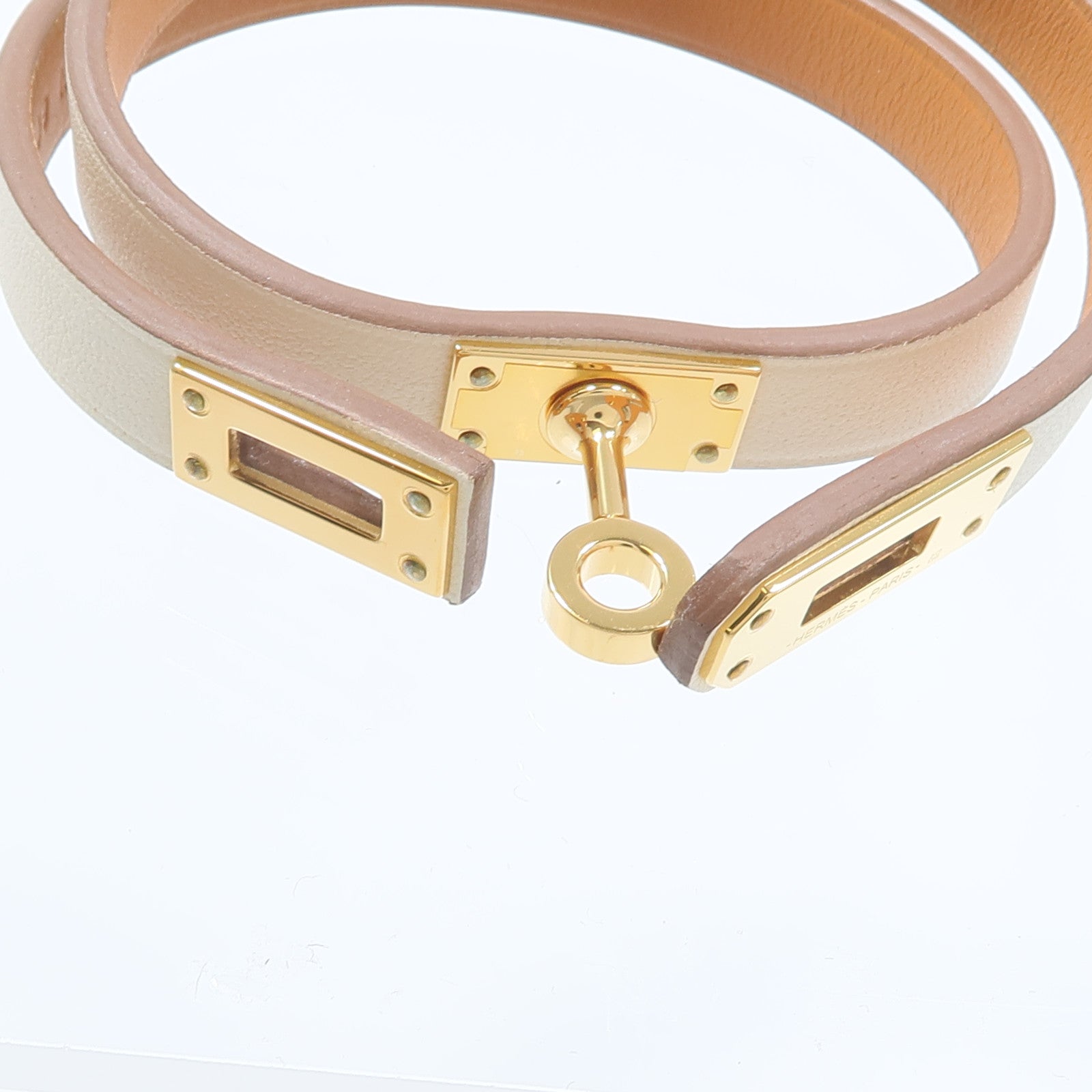 HERMES Swift皮革/金屬Mini Double Kelly Tour Bracelet手鏈Nata