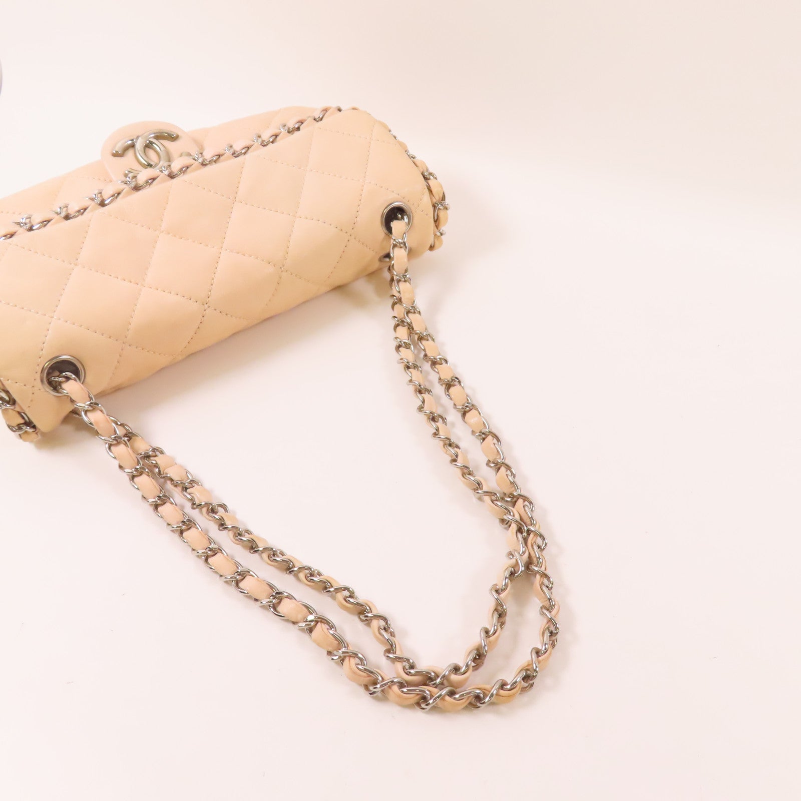CHANEL 牛皮皮革Chain Shoulder銀扣鏈帶肩背袋