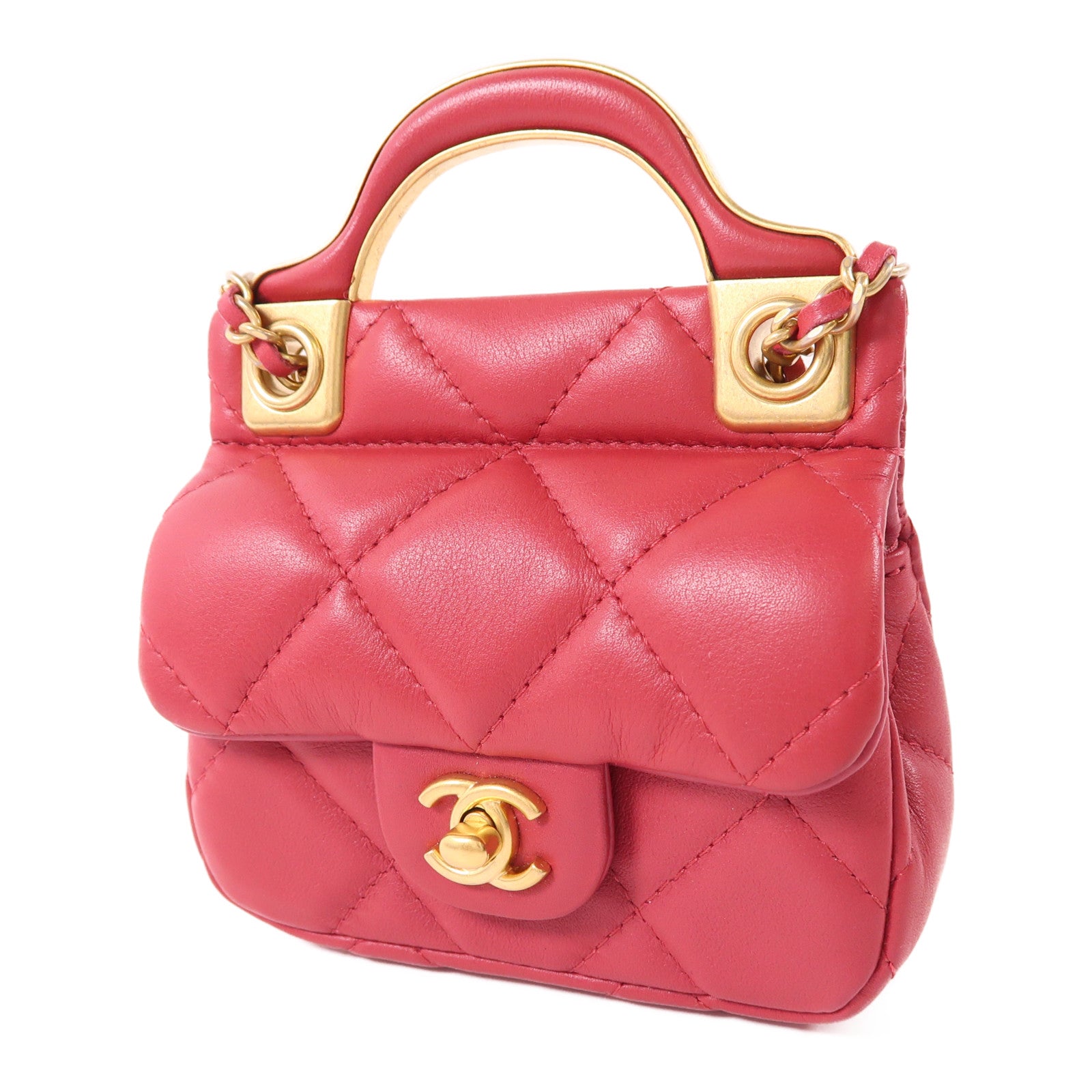CHANEL 羊皮皮革Mini Top Handle金扣手挽肩背兩用袋