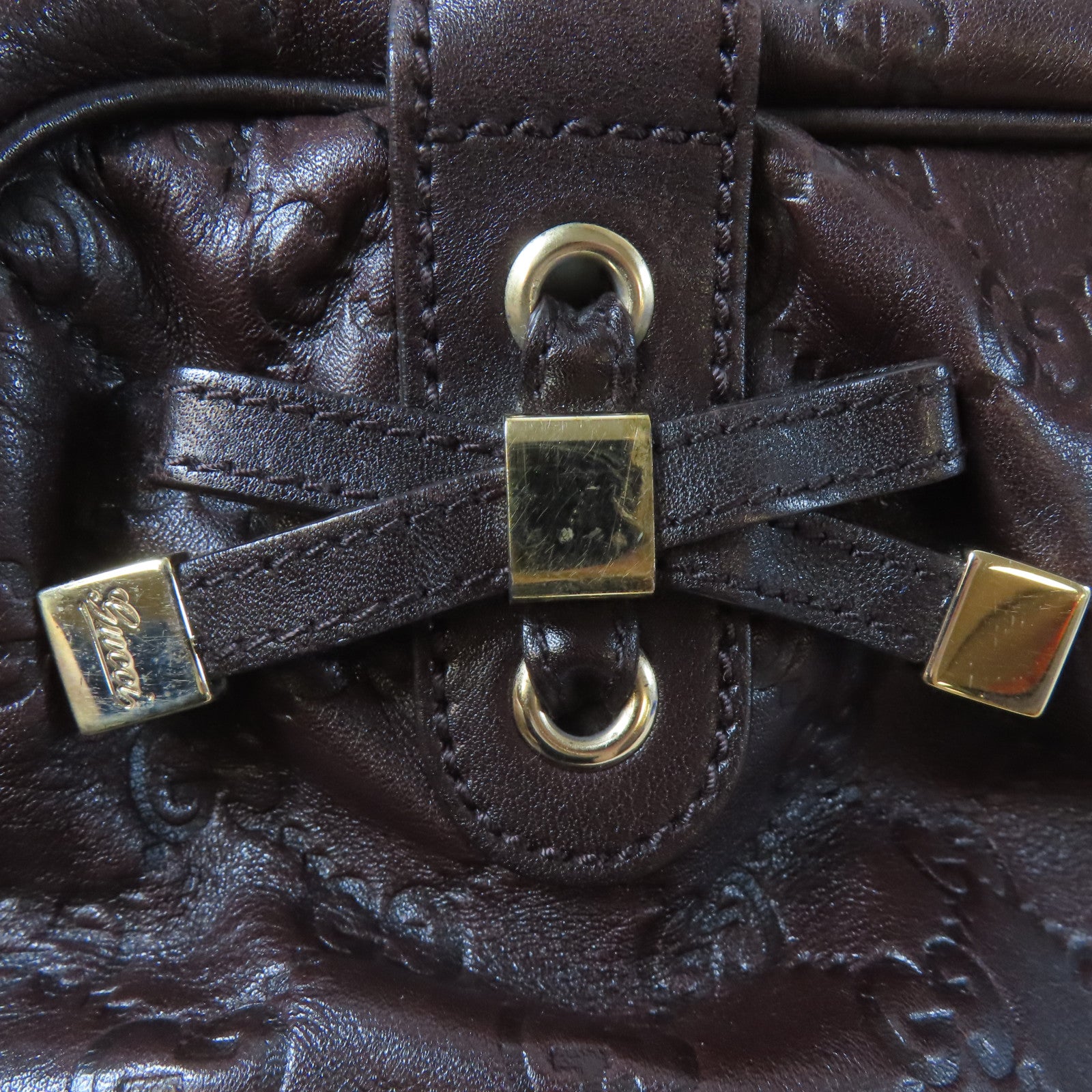 GUCCI 牛皮皮革Tote Bag金扣手挽袋啡色