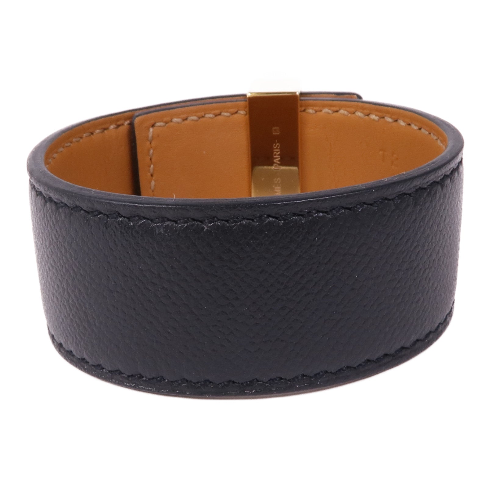 HERMES Epsom皮革/金屬Collier De Chien 24手鐲89 Noir