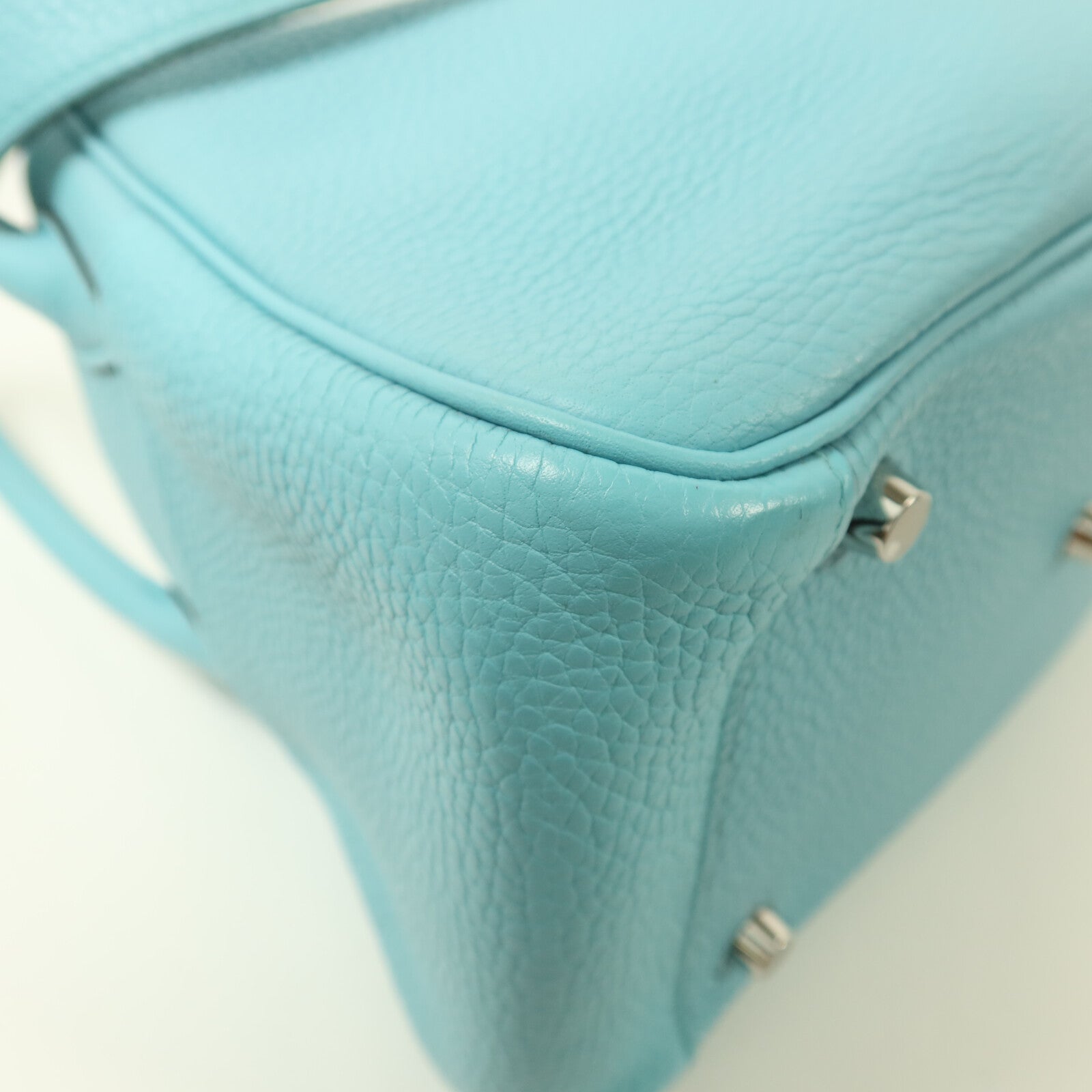 HERMES Clemence皮革Lindy 26銀扣手挽肩背兩用袋Blue Atoll