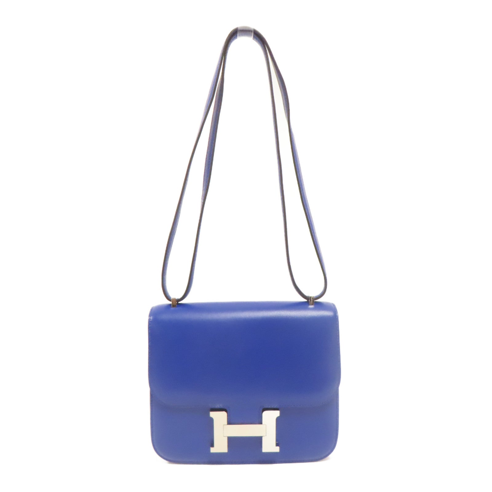 HERMES 【激減優惠】Tadelakt皮革Constance Mini銀扣肩背袋藍色