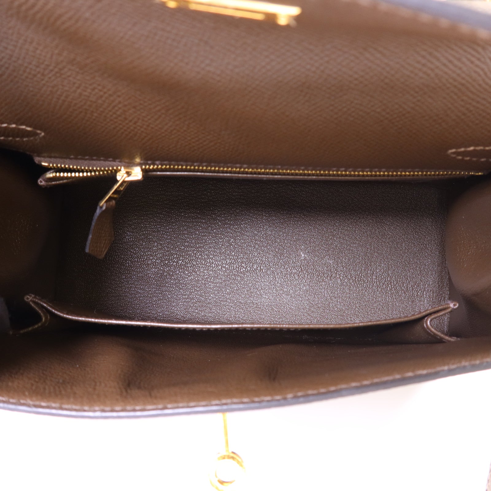 HERMES Epsom皮革Kelly 25金扣手挽肩背兩用袋Etoupe/Ecorce/Noir