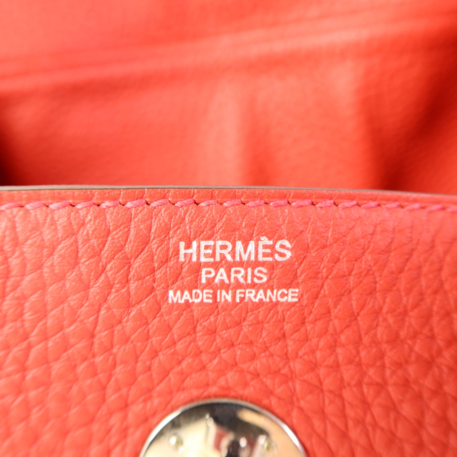 HERMES Clemence皮革Lindy 30銀扣手挽肩背兩用袋Rouge Casaque