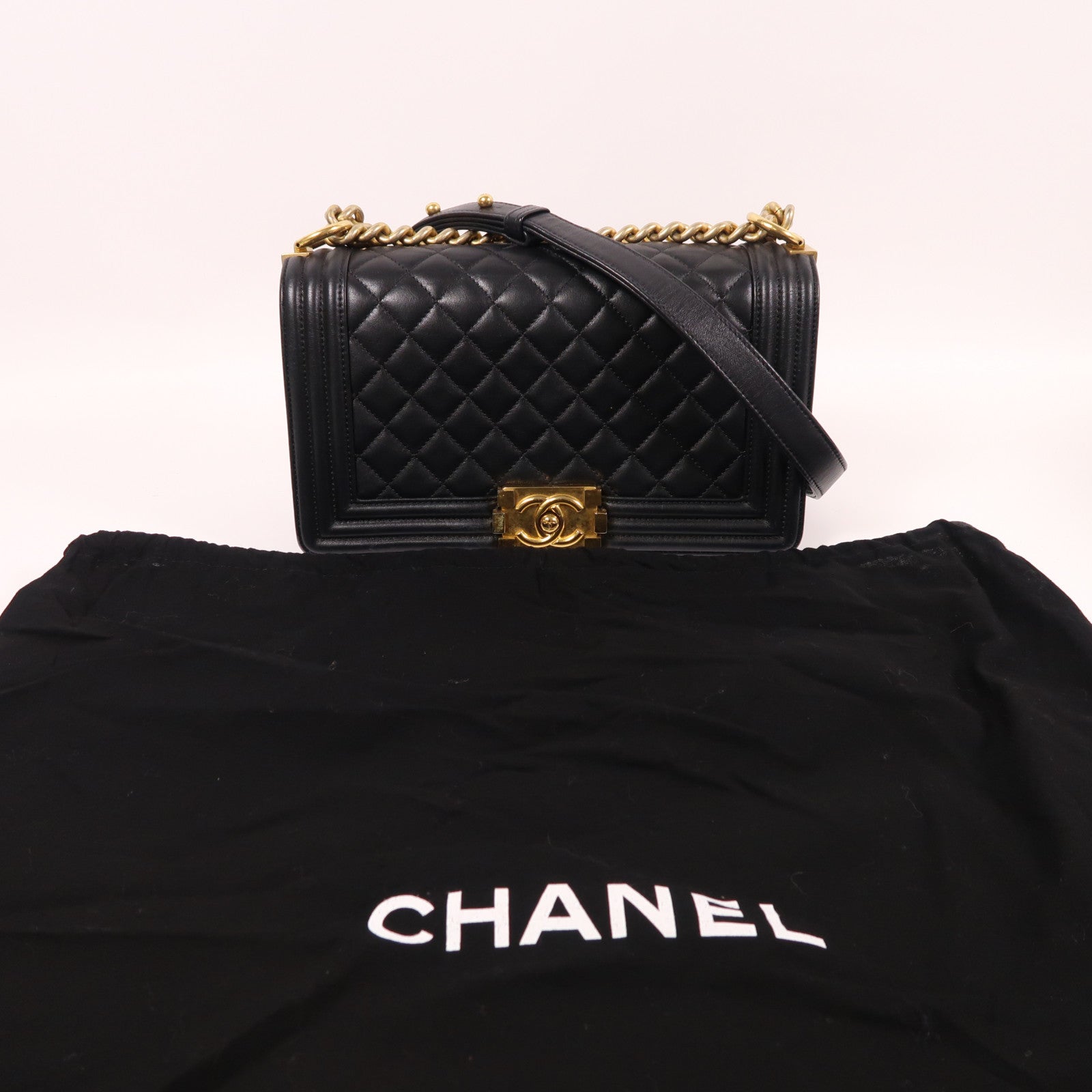 CHANEL【激減優惠】 羊皮皮革Boy 25cm金扣鏈帶肩背袋