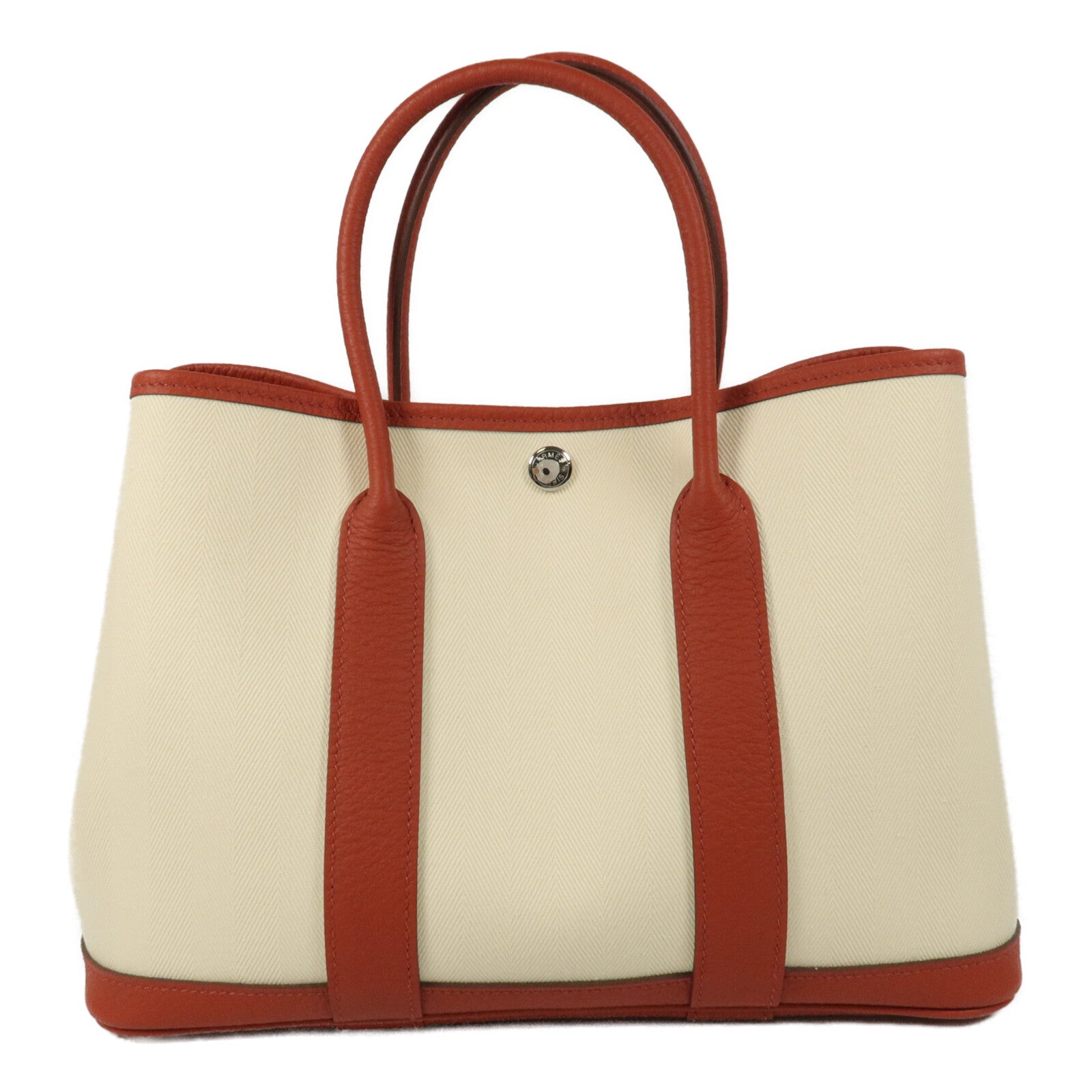 HERMES ToileChevron/Country皮革Garden Party TPM手挽袋Rouge Duchesse/Nata