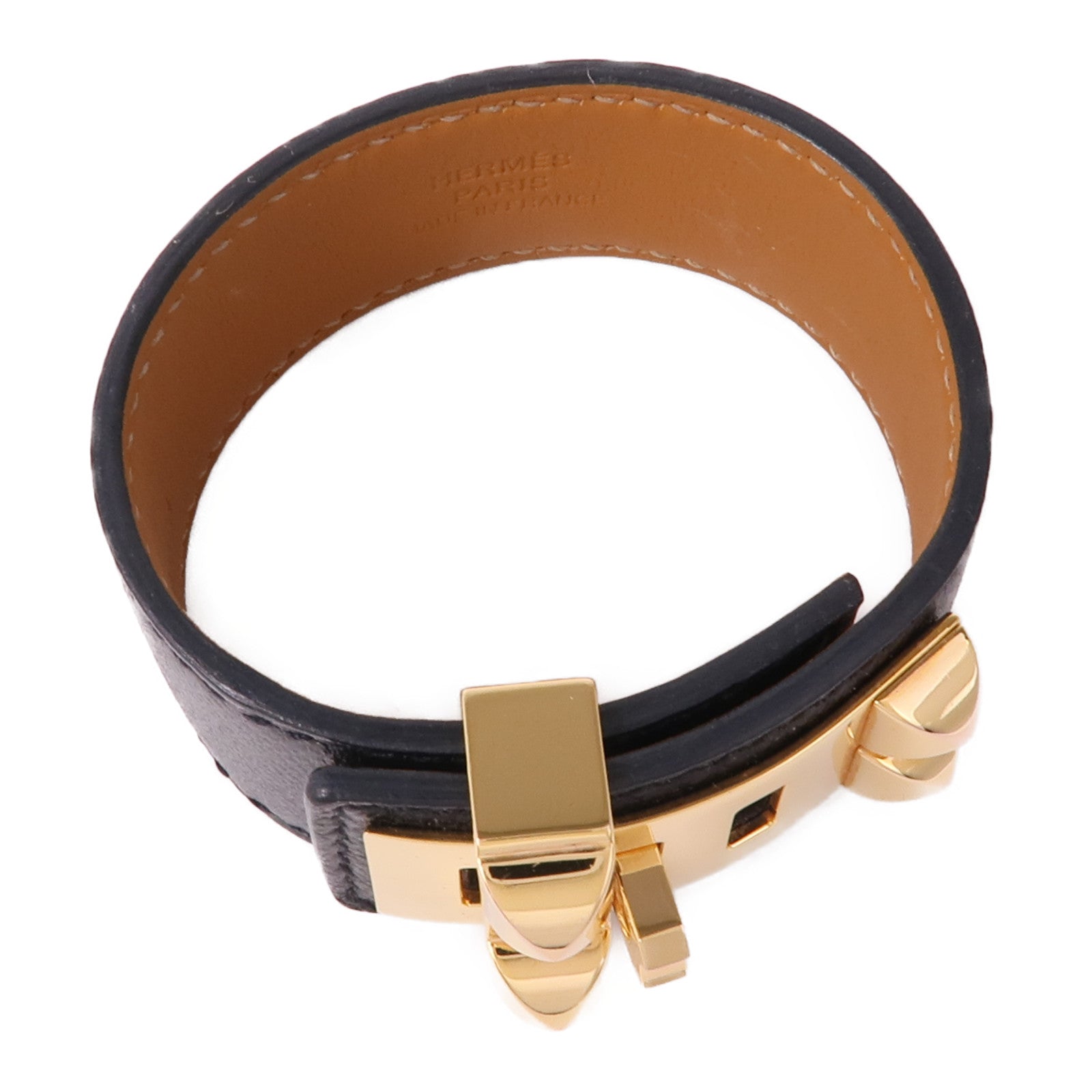 HERMES Epsom皮革/金屬Collier De Chien 24手鐲89 Noir