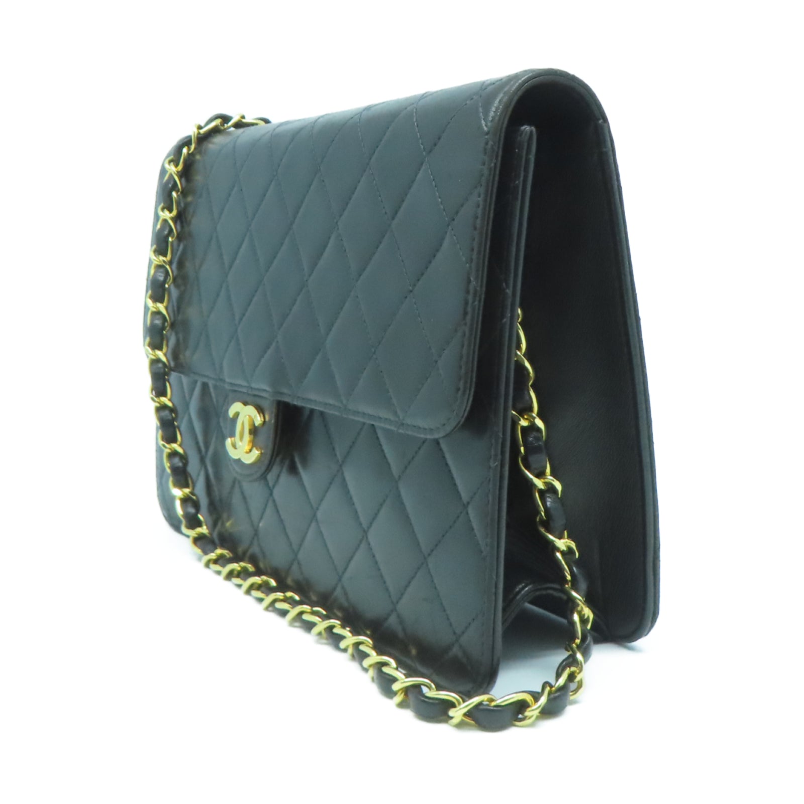 CHANEL 【激減優惠】菱格羊皮皮革Chain Shoulder金扣鏈帶肩背袋黑色