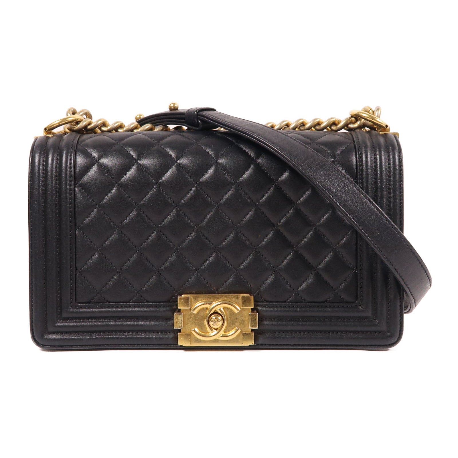 CHANEL【激減優惠】 羊皮皮革Boy 25cm金扣鏈帶肩背袋