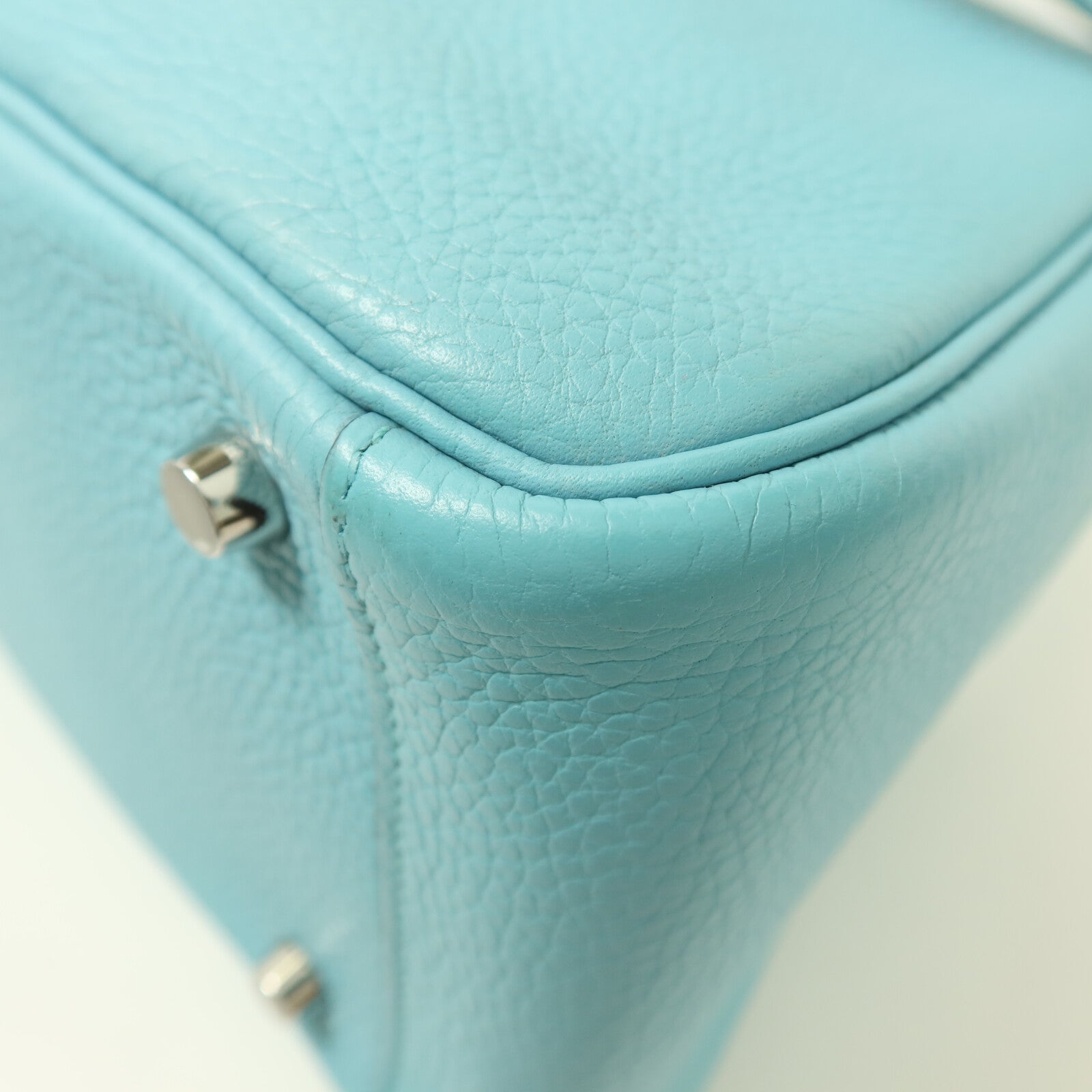 HERMES Clemence皮革Lindy 26銀扣手挽肩背兩用袋Blue Atoll