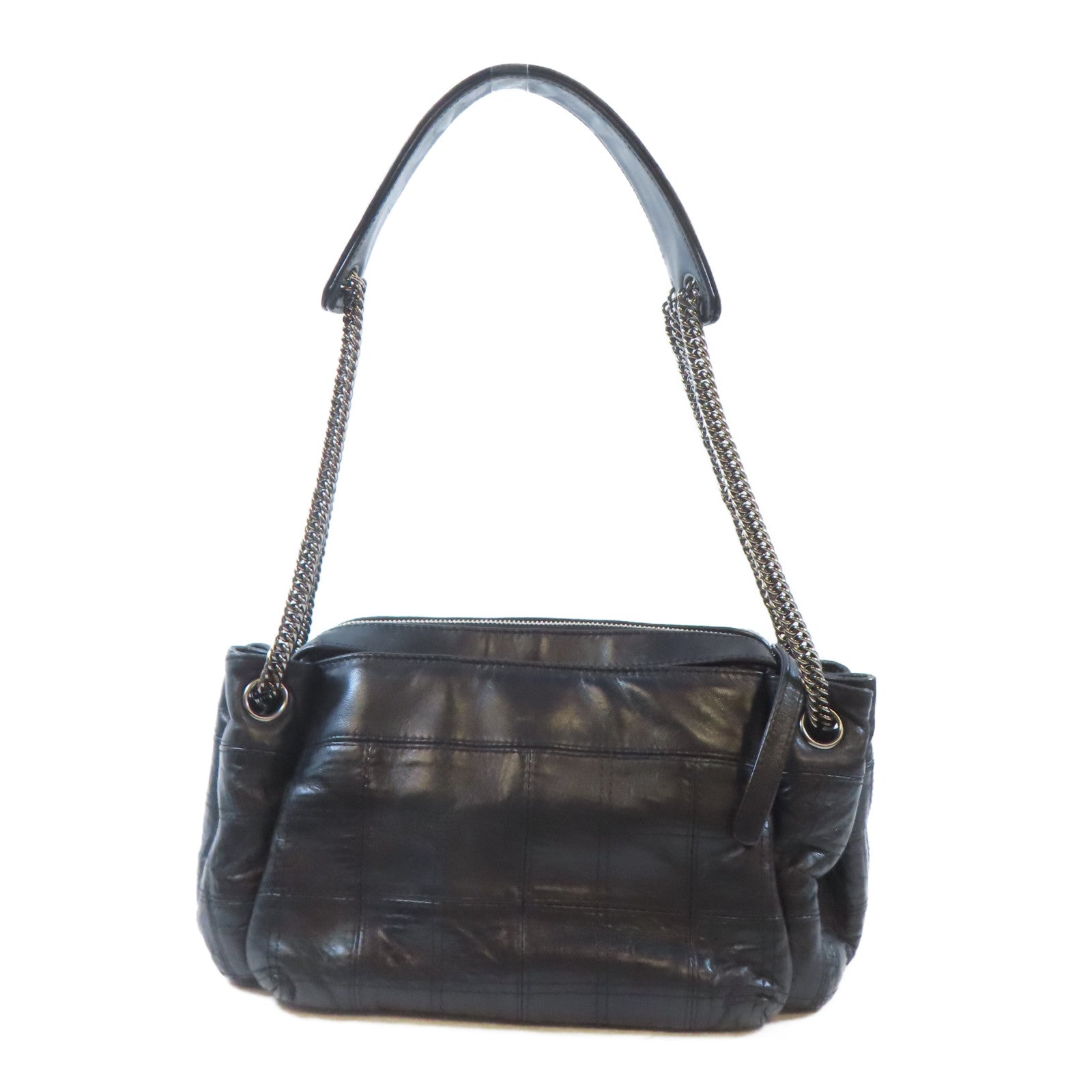 CHANEL 牛皮皮革Shoulder Bag銀扣鏈帶肩背袋黑色