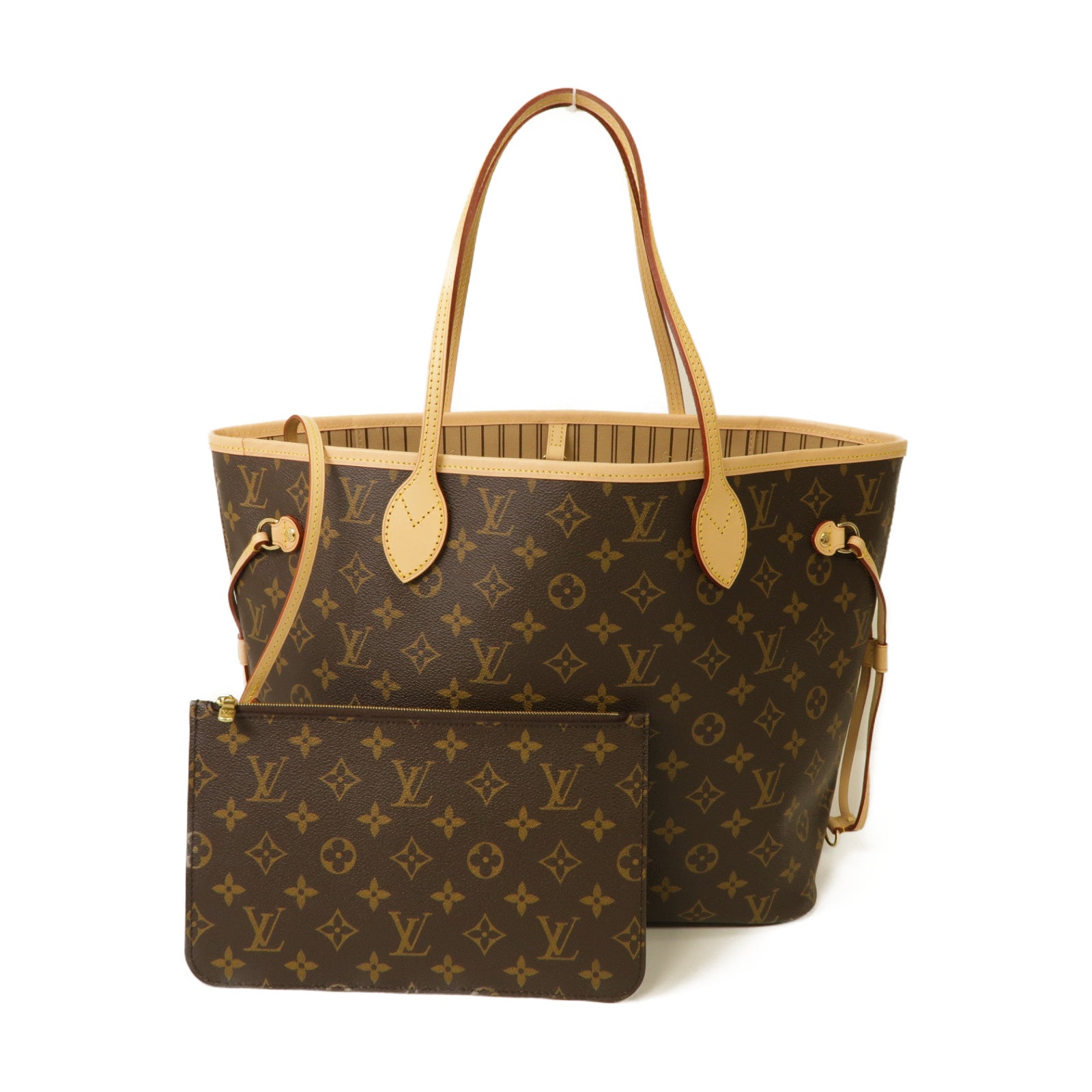 LOUIS VUITTON Monogram Neverfull MM金扣手挽袋棕色