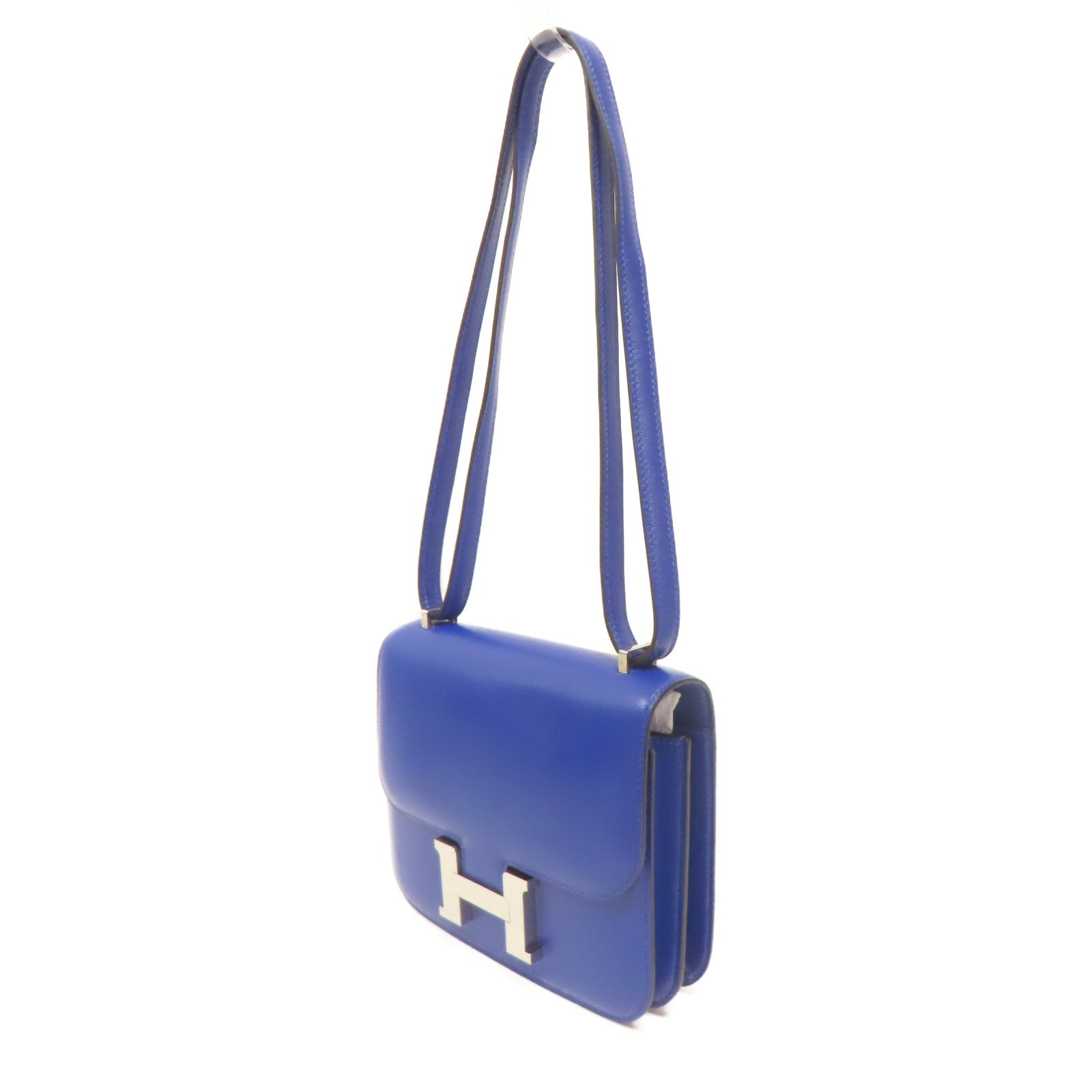 HERMES 【激減優惠】Tadelakt皮革Constance Mini銀扣肩背袋藍色