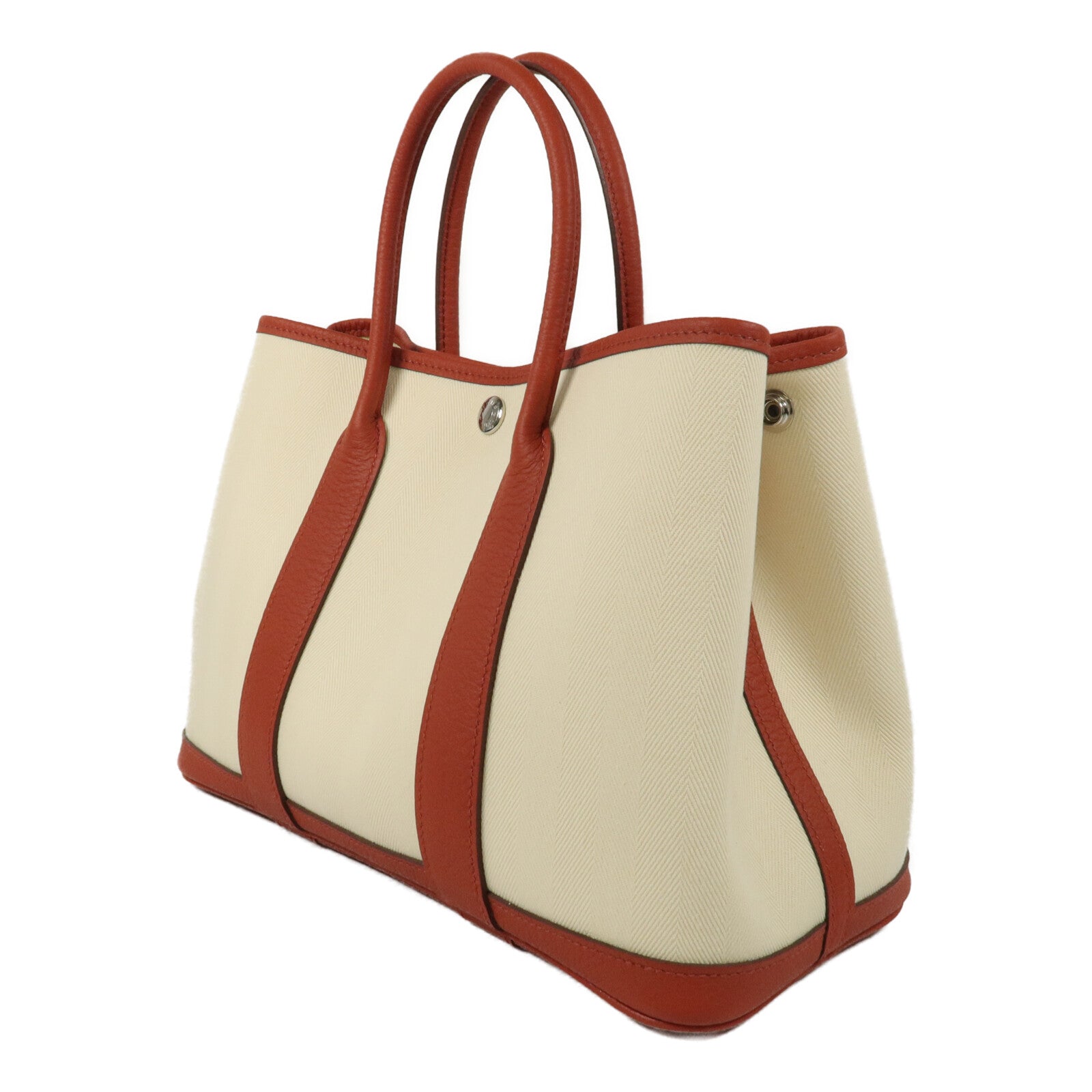 HERMES ToileChevron/Country皮革Garden Party TPM手挽袋Rouge Duchesse/Nata