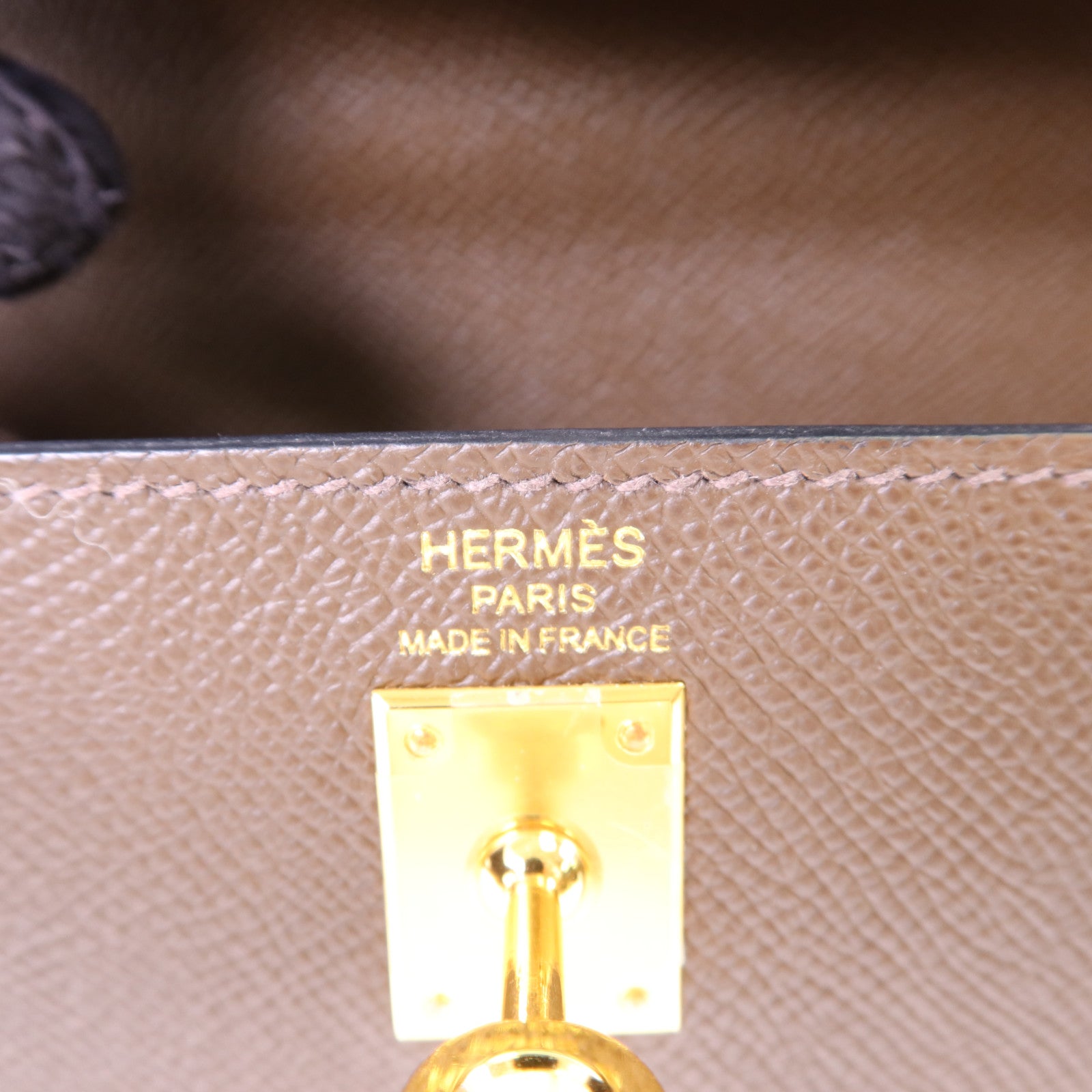 HERMES Epsom皮革Kelly 25金扣手挽肩背兩用袋Etoupe/Ecorce/Noir