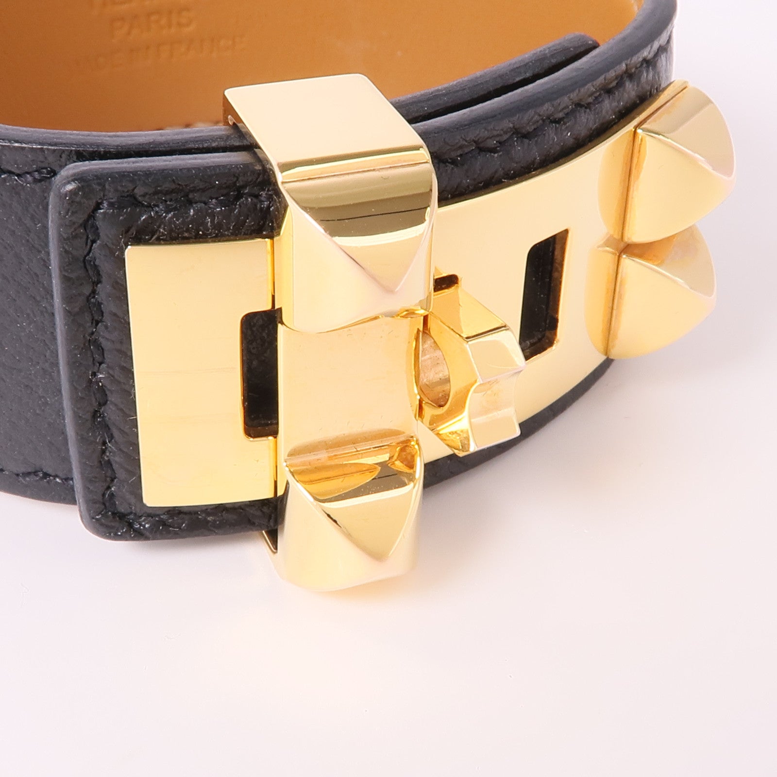 HERMES Epsom皮革/金屬Collier De Chien 24手鐲89 Noir