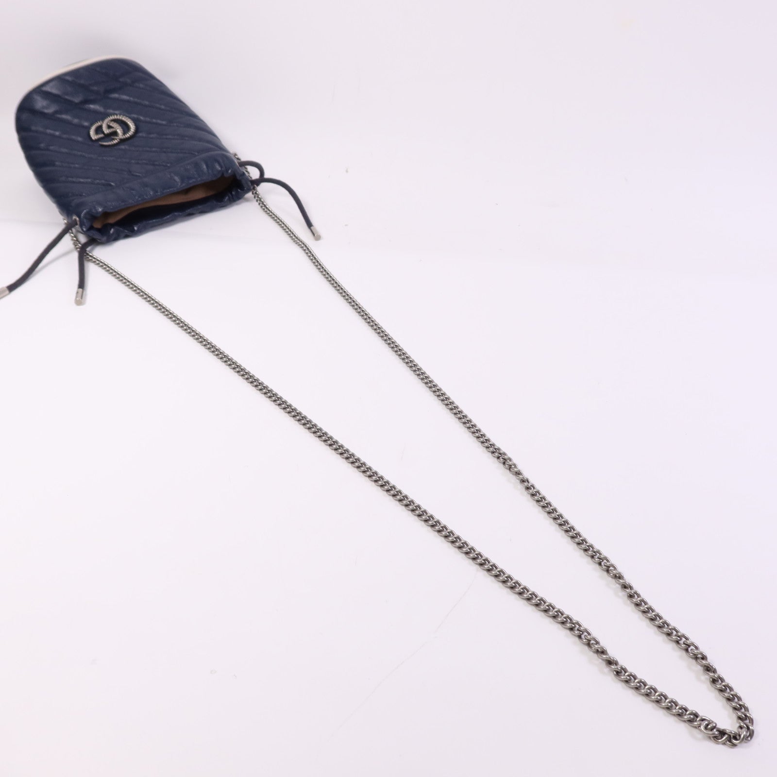 GUCCI 牛皮皮革GG Marmont Bucket銀扣鏈帶肩背袋