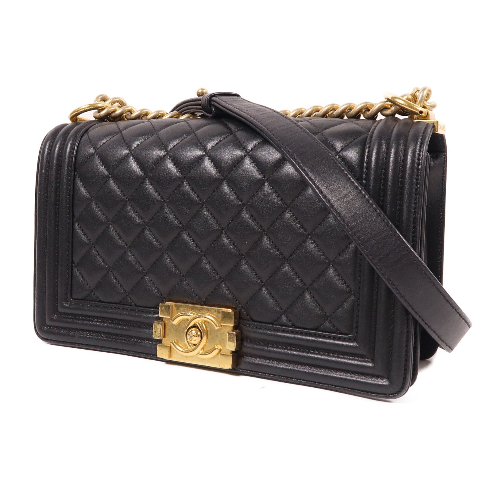 CHANEL【激減優惠】 羊皮皮革Boy 25cm金扣鏈帶肩背袋