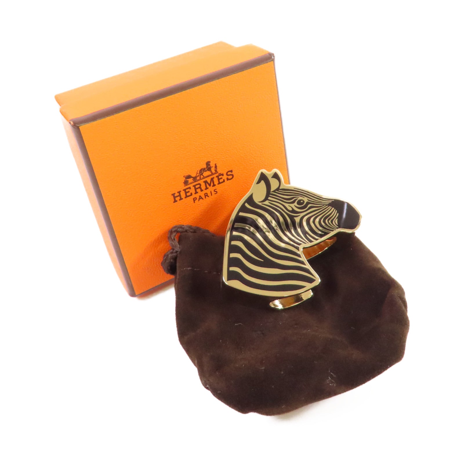 HERMES 金屬Zebra Scarf Ring 90絲巾扣金色/黑色