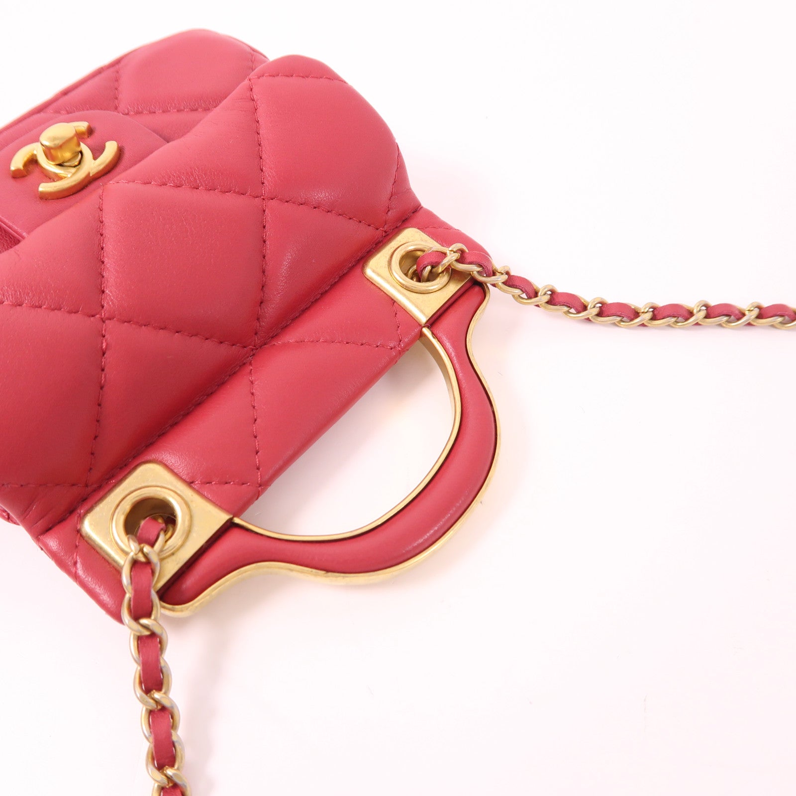 CHANEL 羊皮皮革Mini Top Handle金扣手挽肩背兩用袋
