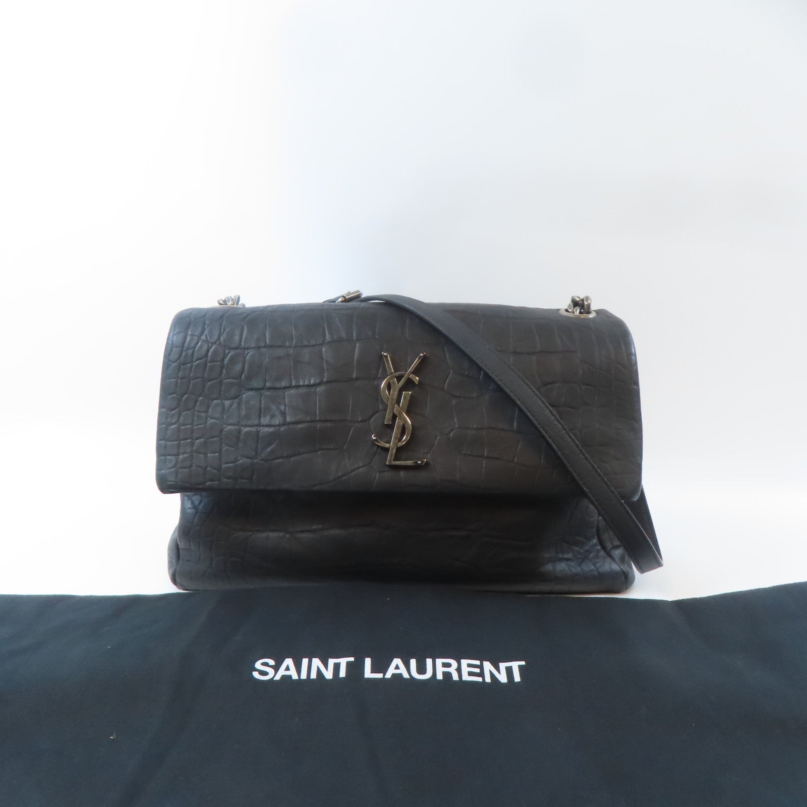 SAINT LAURENT 牛皮皮革West Hollywood銀扣肩背袋黑色