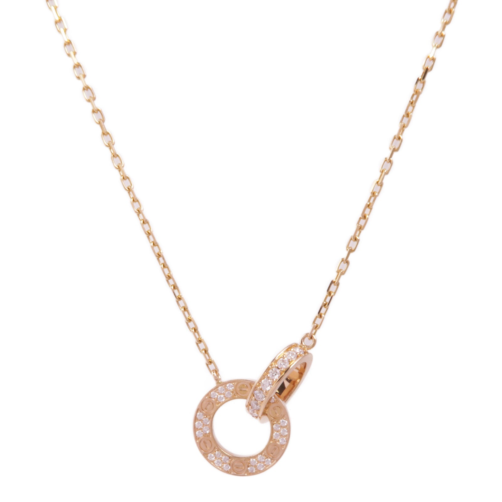 CARTIER 18K玫瑰金Love Necklace Paved鑽石項鍊
