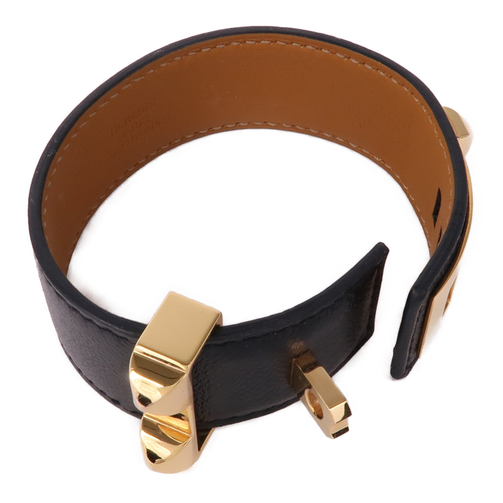 HERMES Epsom皮革/金屬Collier De Chien 24手鐲89 Noir