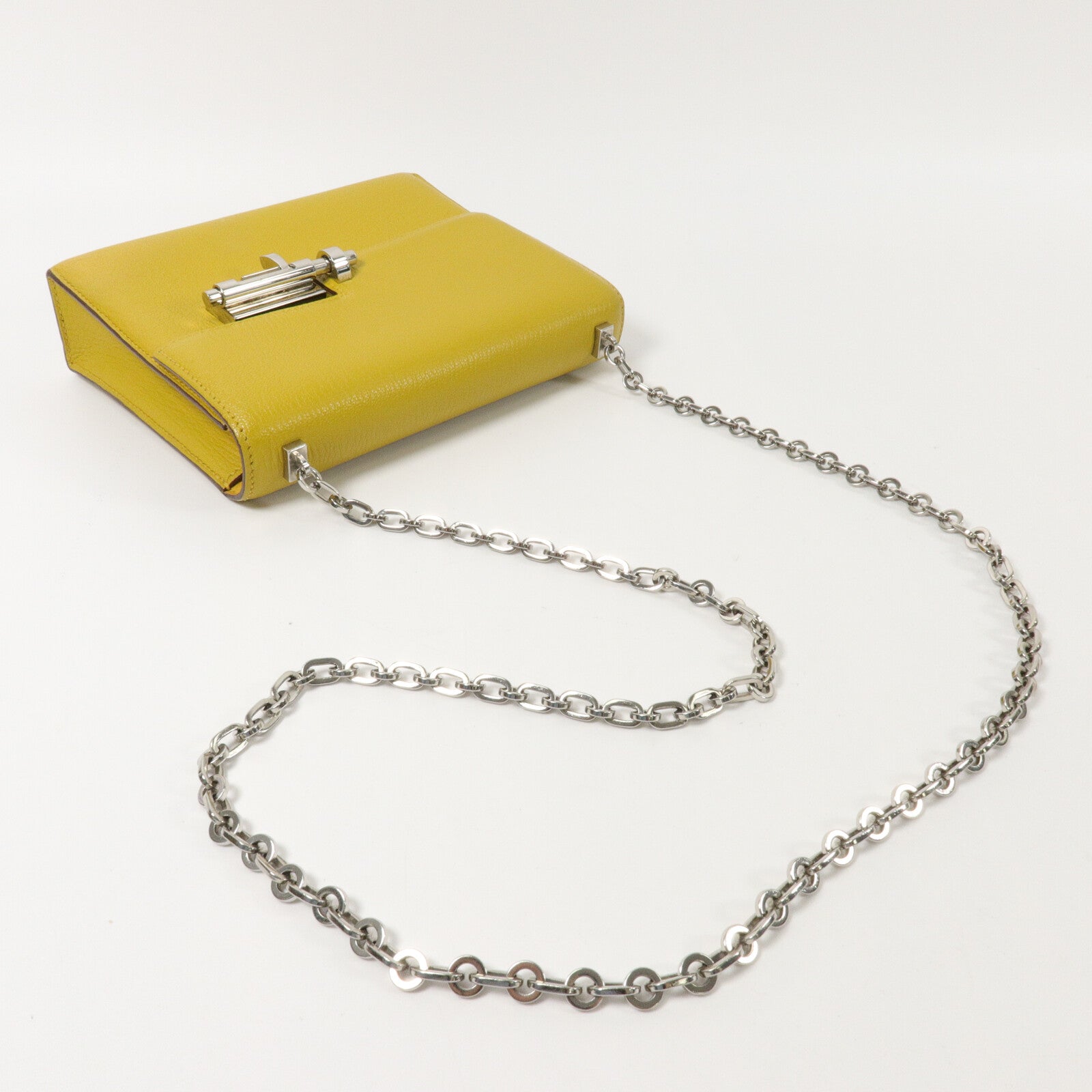 HERMES Chevre皮革Verrou Mini鏈帶肩背袋Jaune Ambre