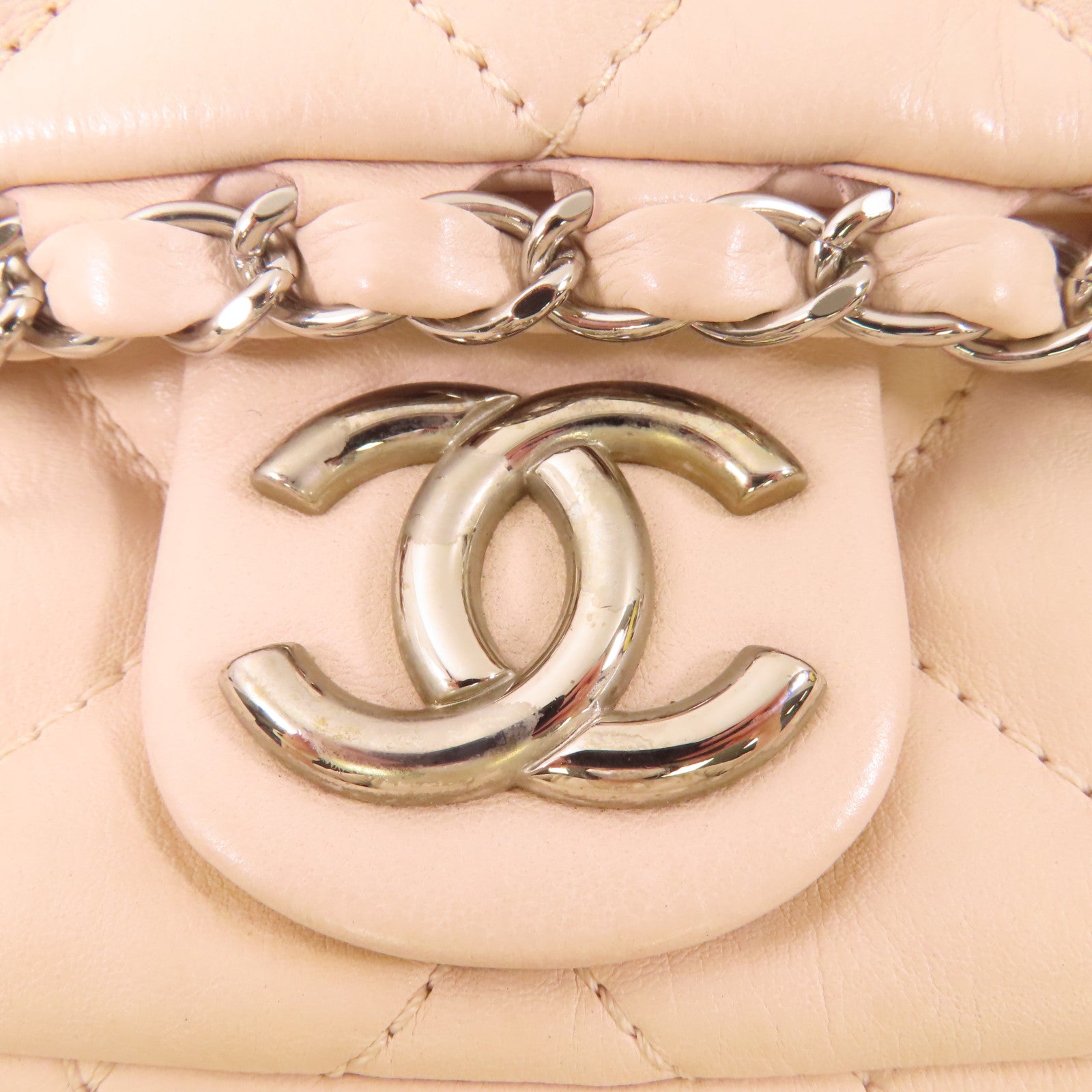 CHANEL 牛皮皮革Chain Shoulder銀扣鏈帶肩背袋