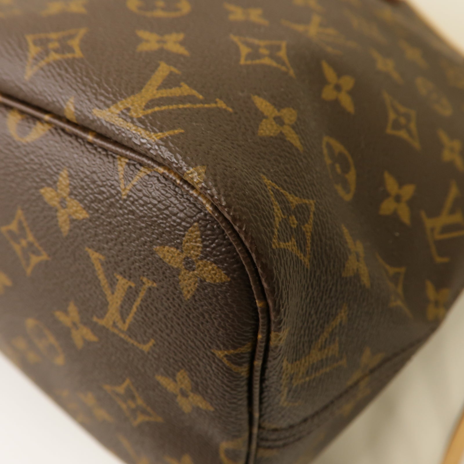 LOUIS VUITTON Monogram Neverfull MM金扣手挽袋棕色