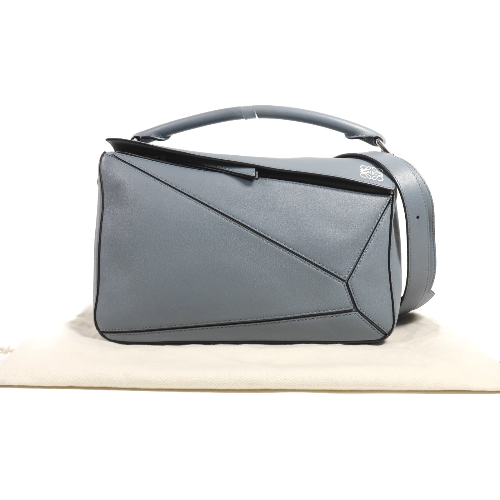 LOEWE 牛皮皮革Puzzle Medium銀扣手挽肩背兩用袋