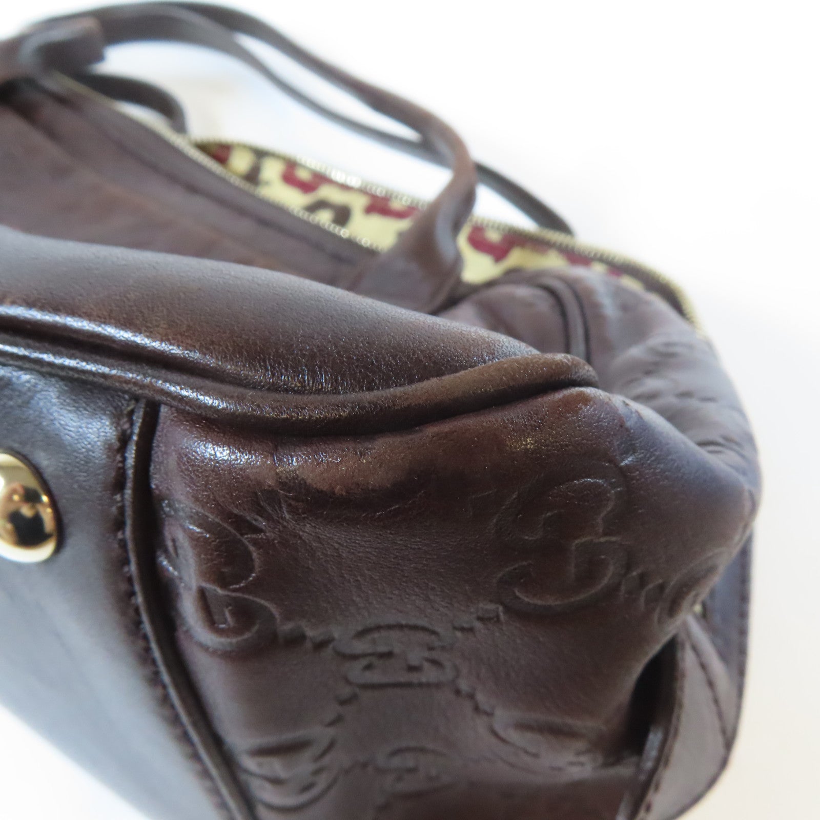 GUCCI 牛皮皮革Tote Bag金扣手挽袋啡色