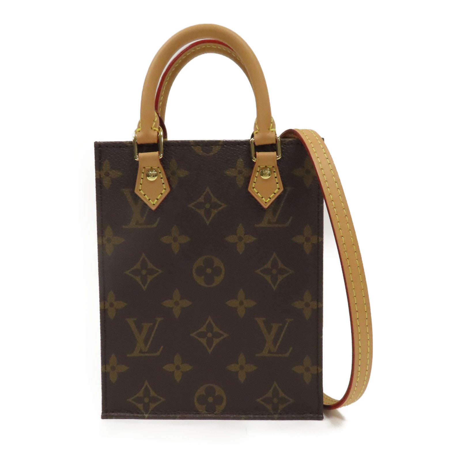 LOUIS VUITTON 【激減優惠】Monogram Petit Sac Plat 2 Way Shoulder金扣手挽肩背兩用袋啡色