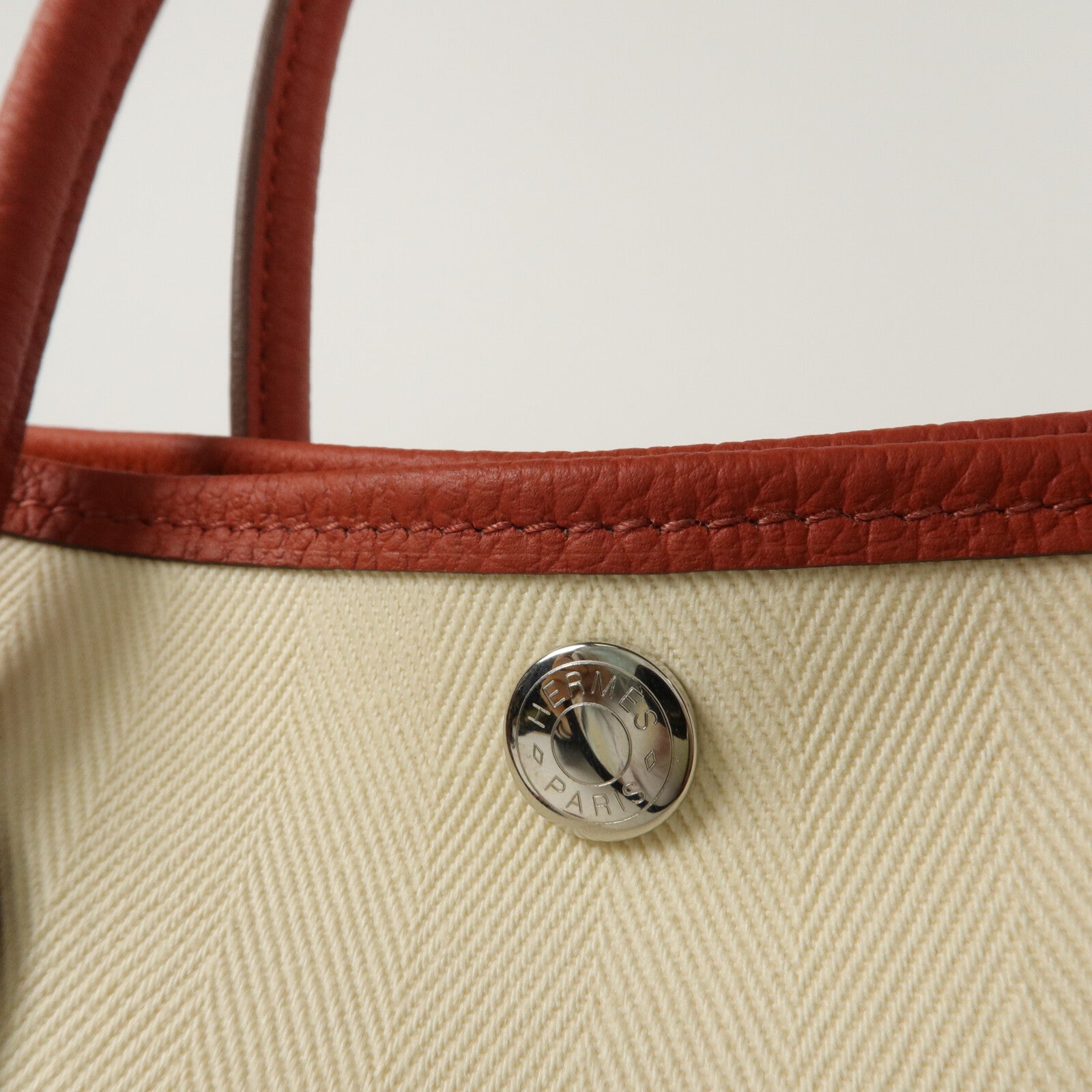 HERMES ToileChevron/Country皮革Garden Party TPM手挽袋Rouge Duchesse/Nata