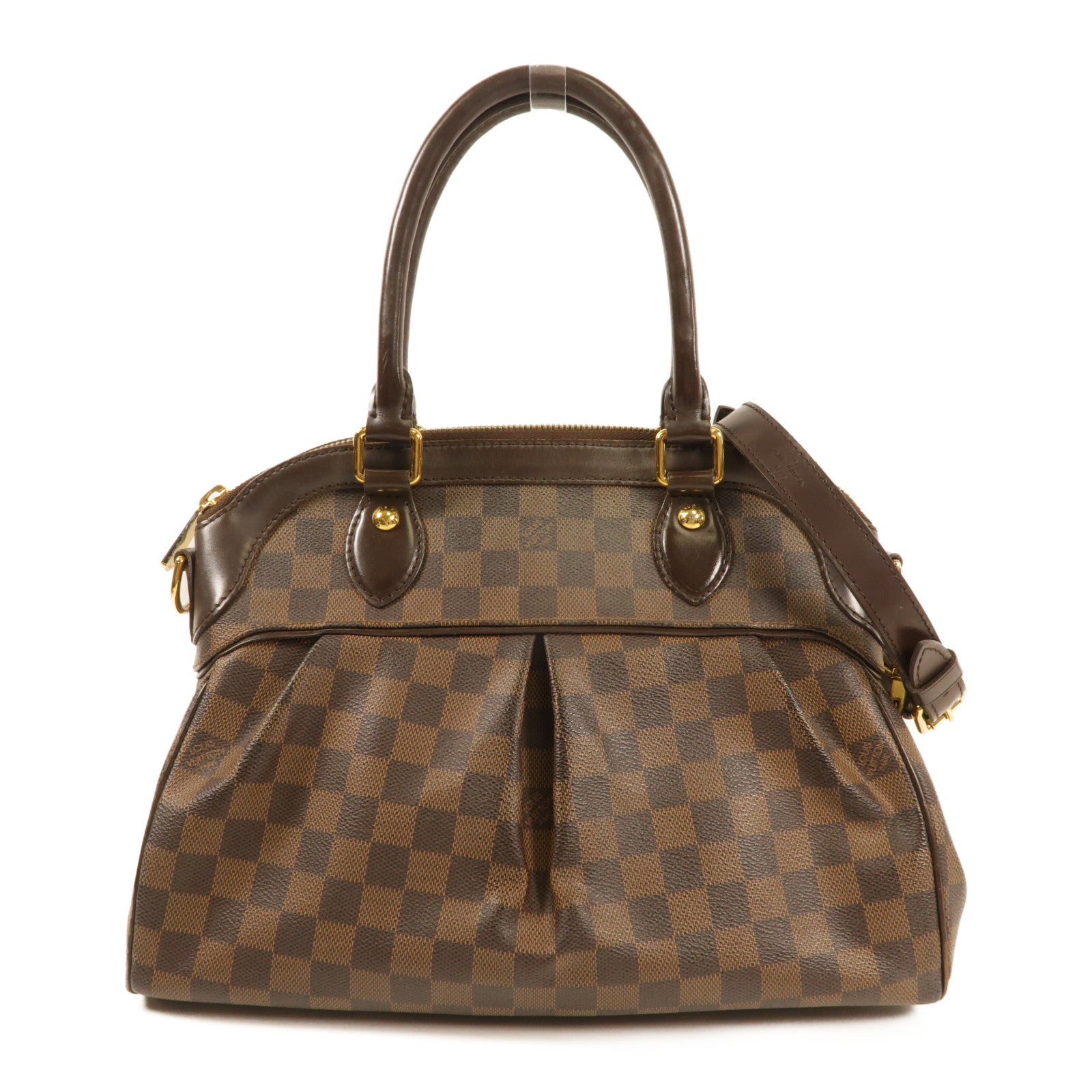 LOUIS VUITTON Damier Trevi金扣手挽肩背兩用袋棕色