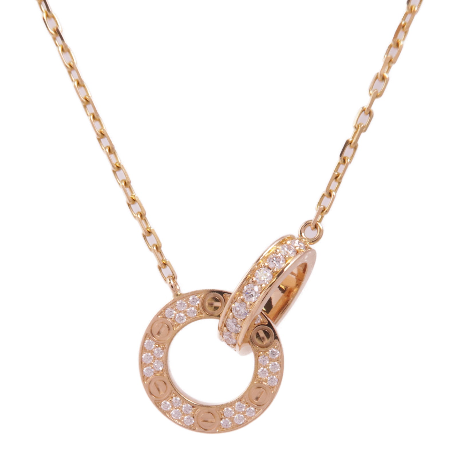 CARTIER 18K玫瑰金Love Necklace Paved鑽石項鍊