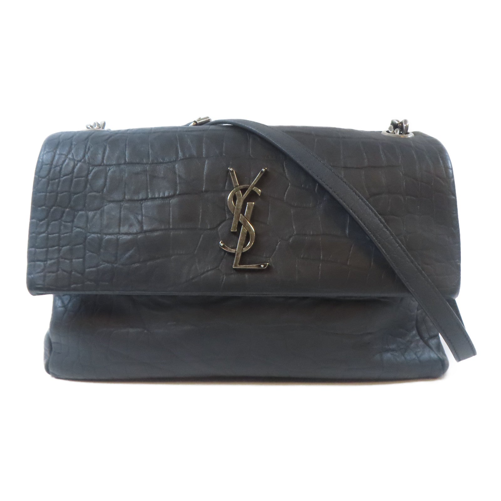 SAINT LAURENT 牛皮皮革West Hollywood銀扣肩背袋黑色