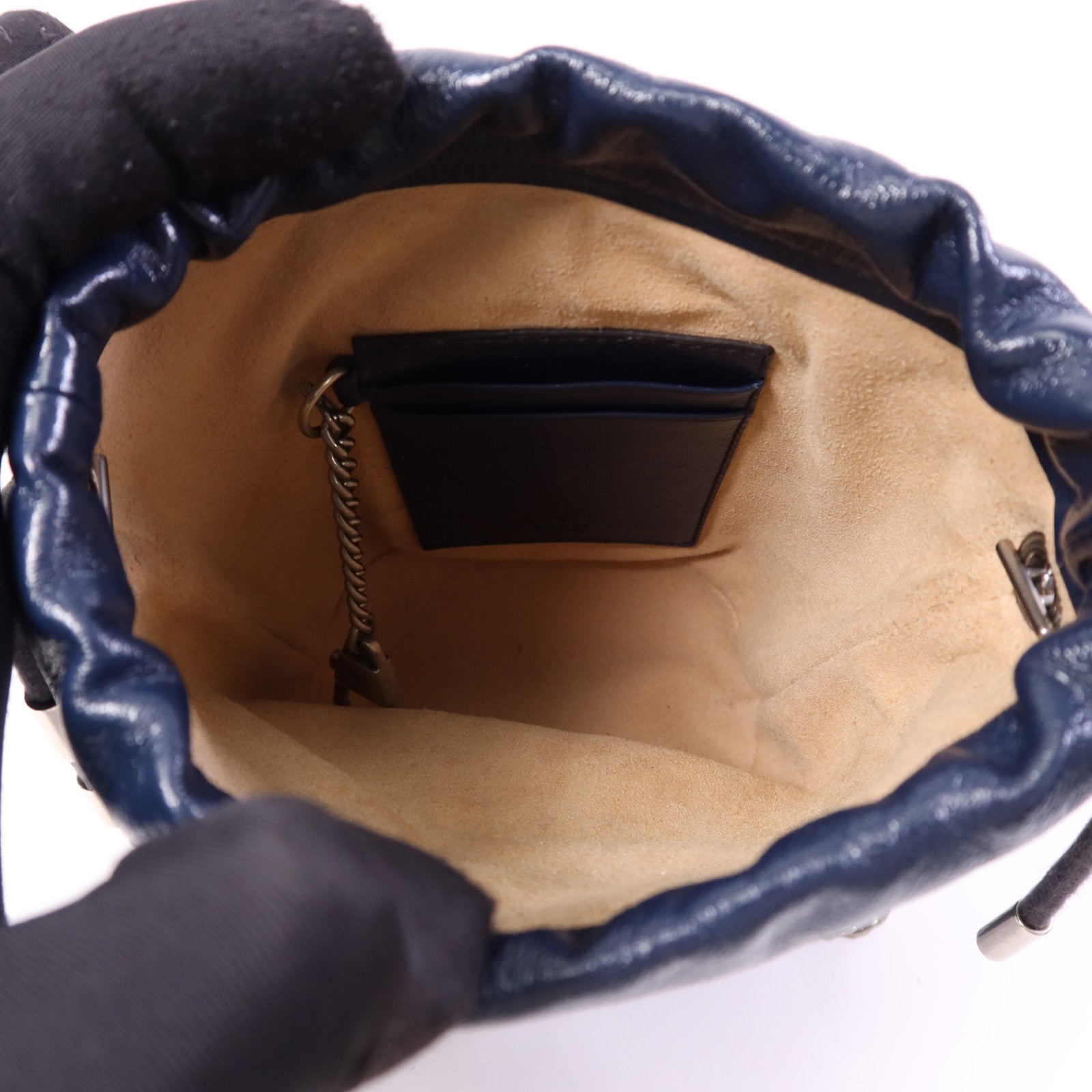 GUCCI 牛皮皮革GG Marmont Bucket銀扣鏈帶肩背袋