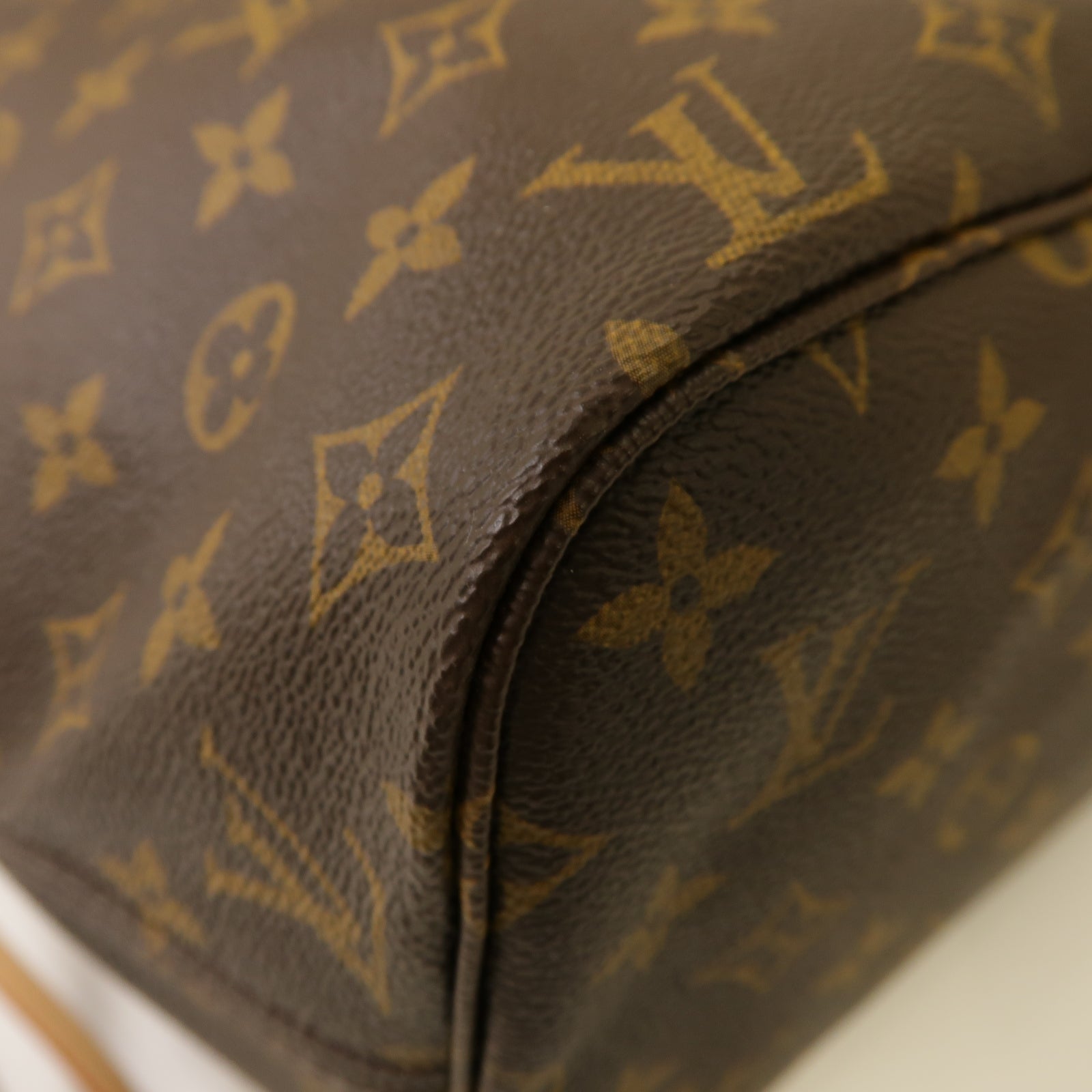LOUIS VUITTON Monogram Neverfull MM金扣手挽袋棕色